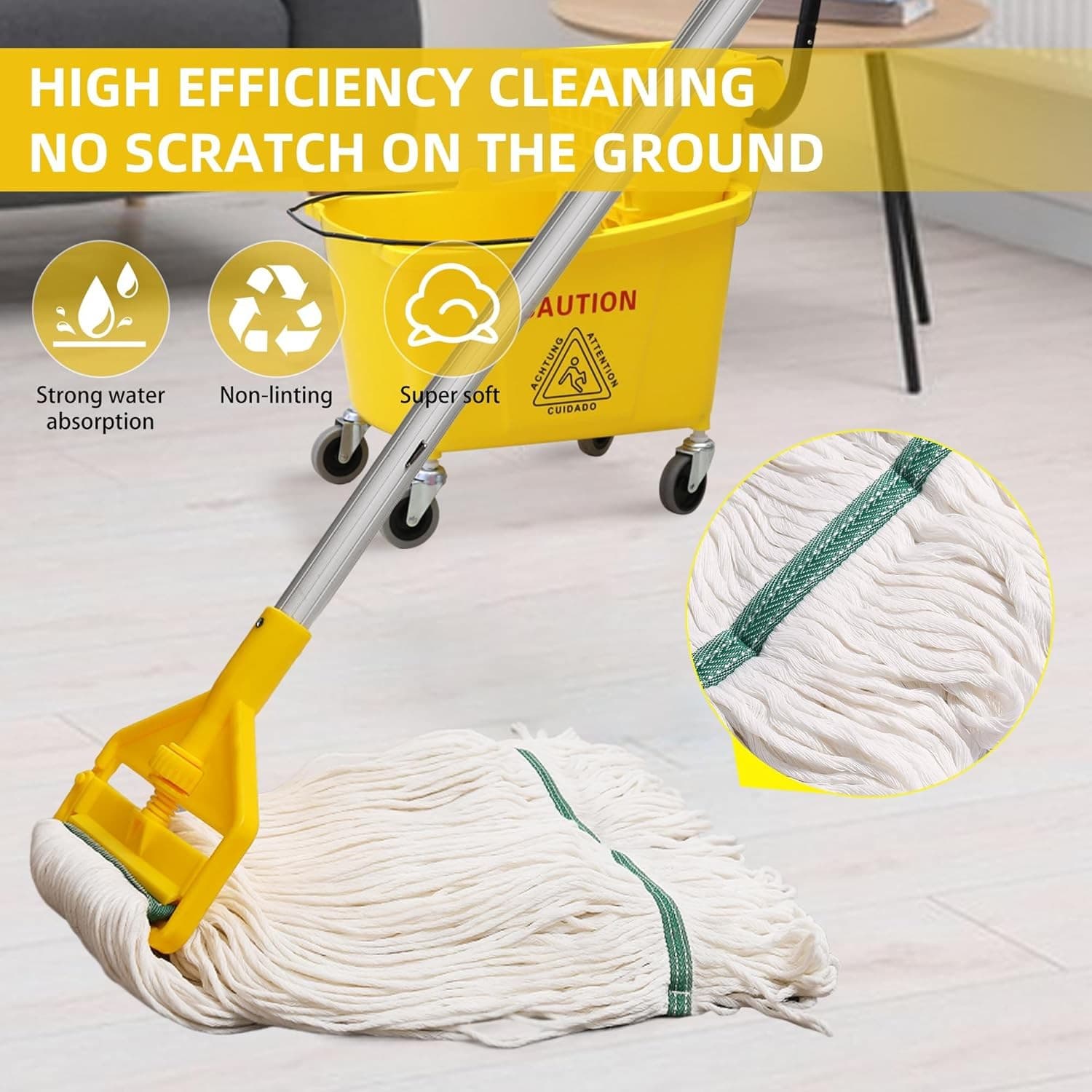 Commercial Mop Heavy Duty Industrial with Long Handle,59" Yellow  3
