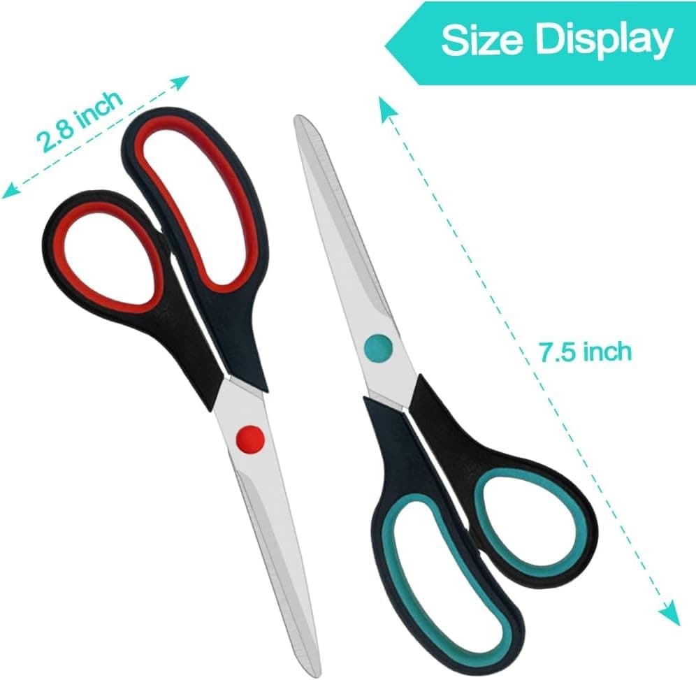 Scissors 1 or 2 Pack 7.5 inch Scissors for Office and Home, Scissors All Purpose 2