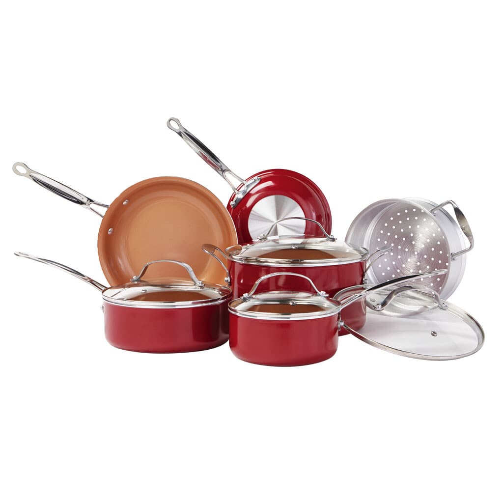 BulbHead (10824) Red Copper 10 PC Copper-Infused Ceramic Non-Stick Cookware Set 2