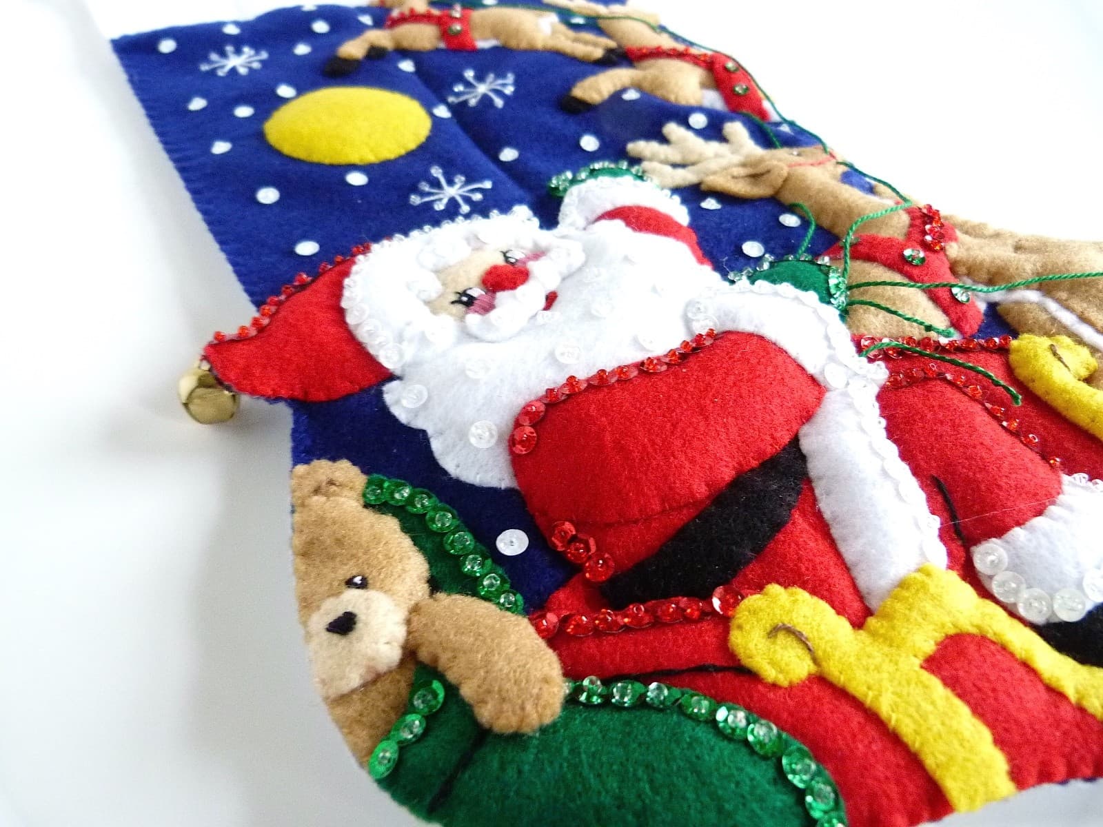 NEW Finished Bucilla Christmas Stocking And To All a Goodnight Santa Reindeer 6