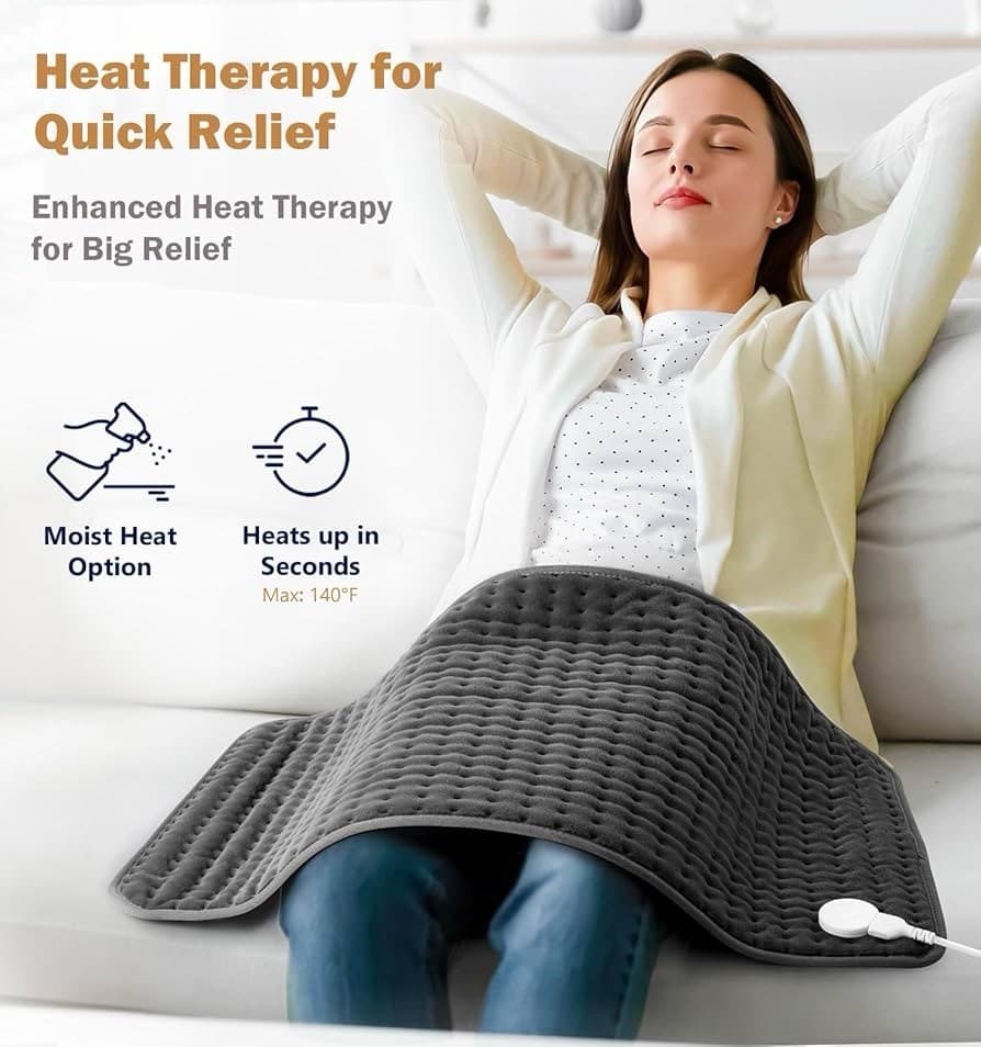 Extra Large Microplush Heating Pad 17”x33” for Back Neck Pain Relief, 6 Heat  2