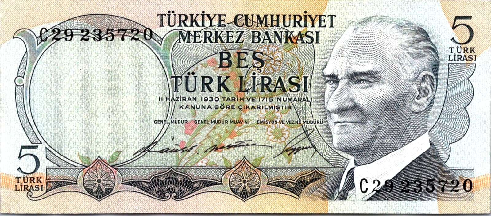Turkey 5 Lira 1966-1969 UNC Pick 17A