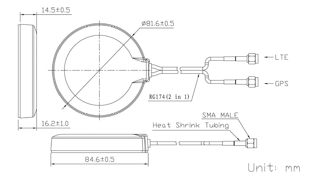 GPS +GSM/3G/4G/LTE with 700MHz coverage Combo Antenna combination  SMA adhesive  4