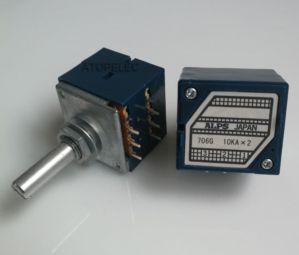 Japan ALPS RK27 10KAX2 LOG Stereo Volume Potentiometer Dual 10K Slotted Shaft