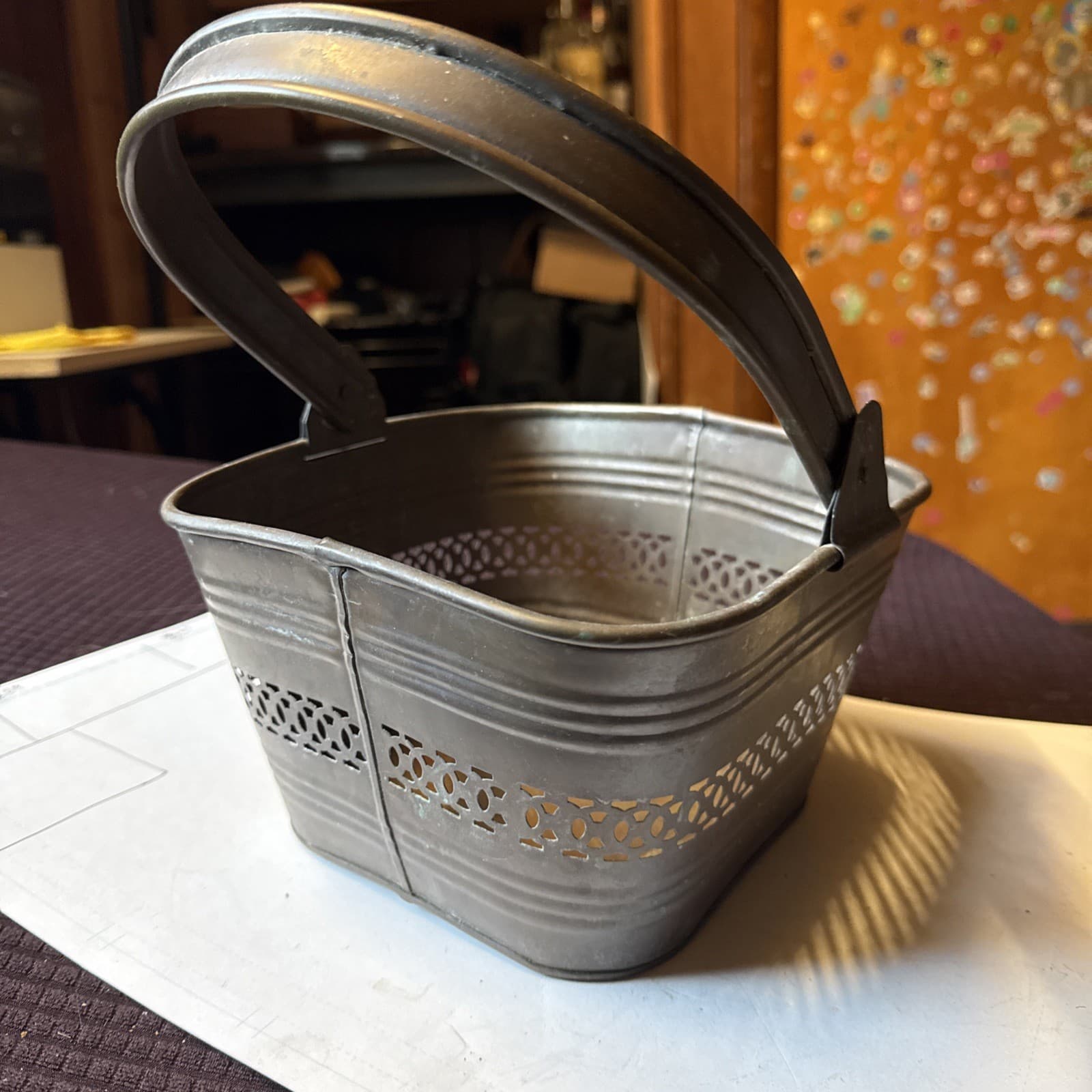 Vintage Brass Copper Looking  Basket With Handle 8” Wide 5” Tall 4