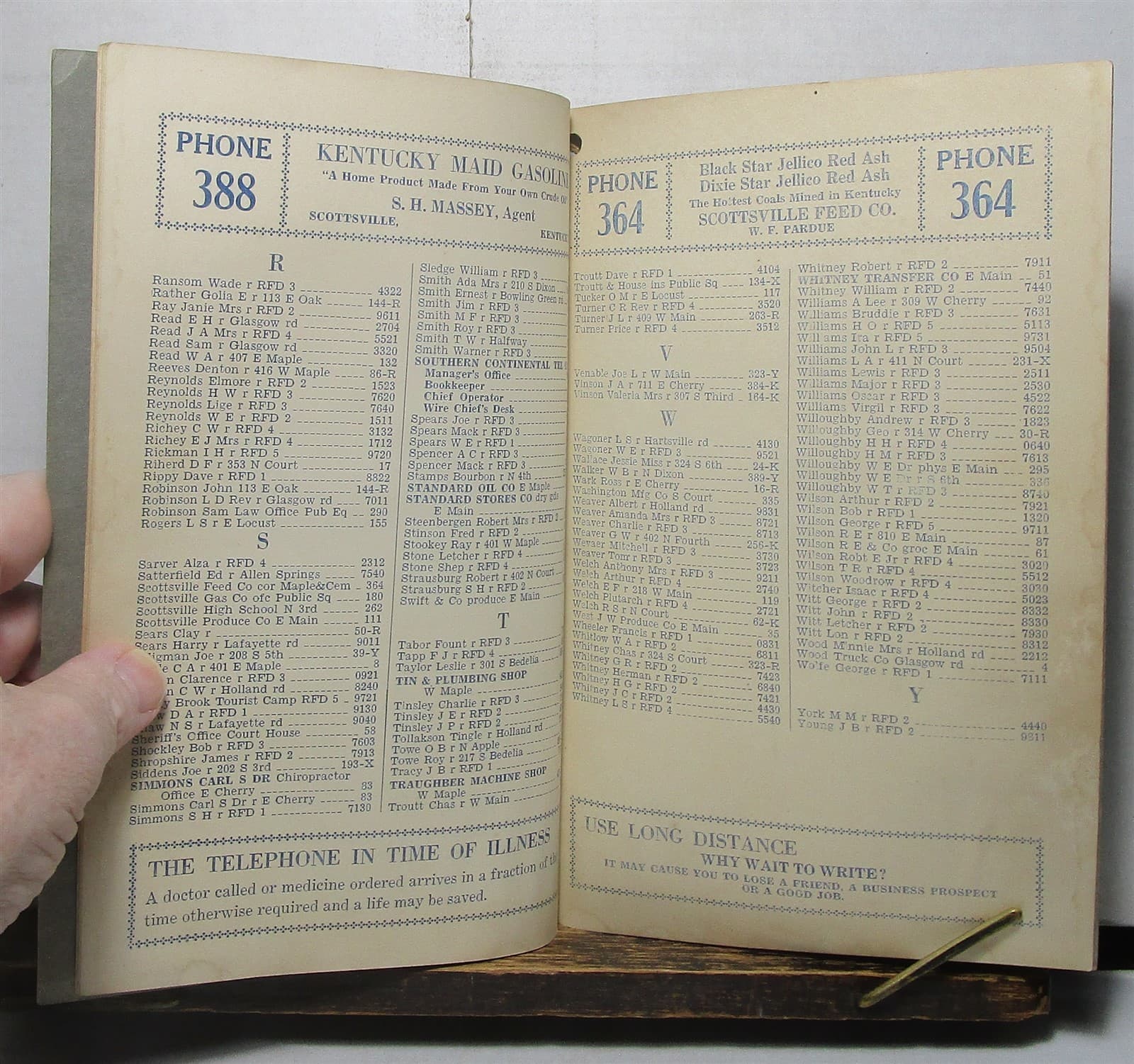 June 1933 Scottsville Kentucky telephone directory 5