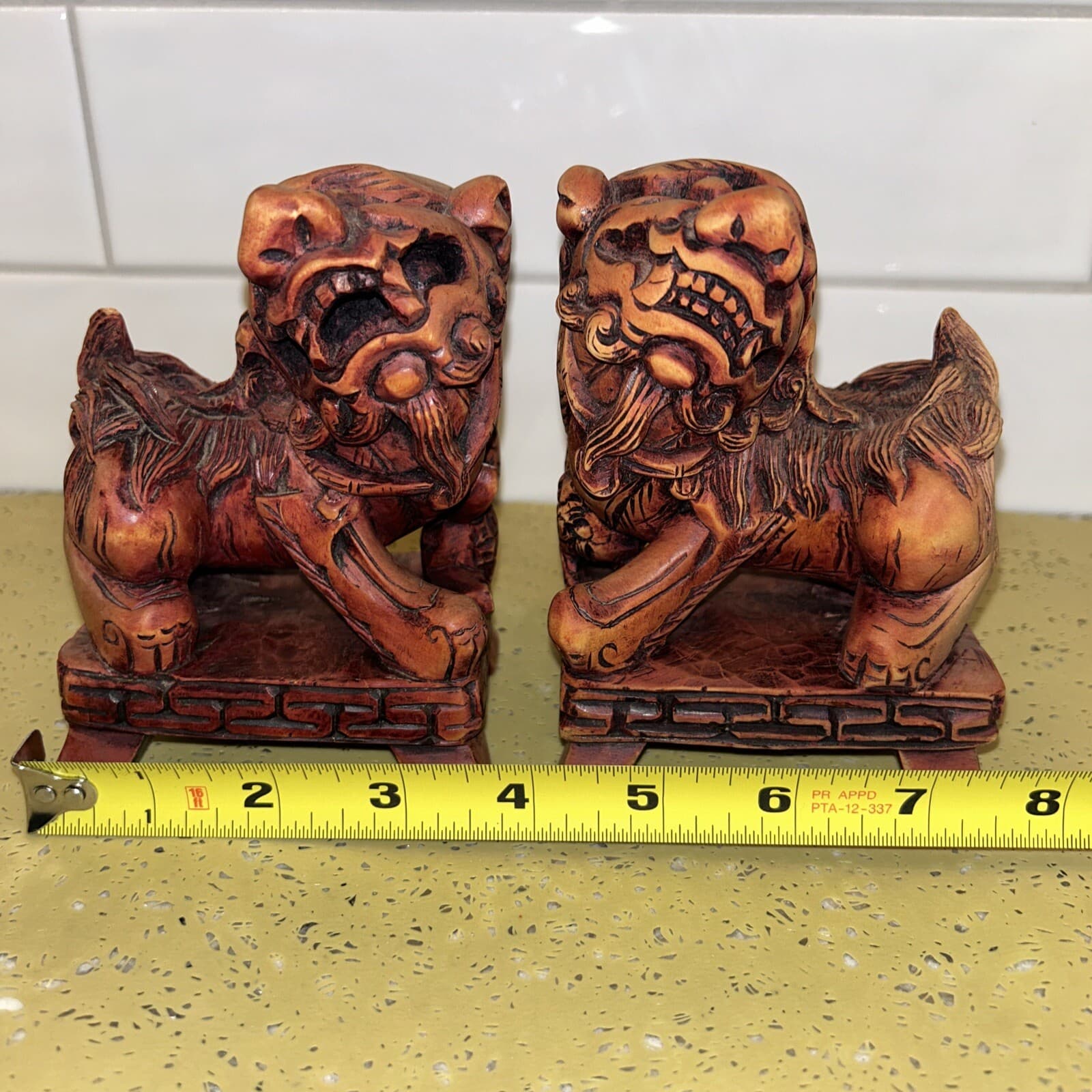 Chinese Fengshui Lion Fu Foo Dogs Red Statue Ornament Figurine Bookends Heavy 3