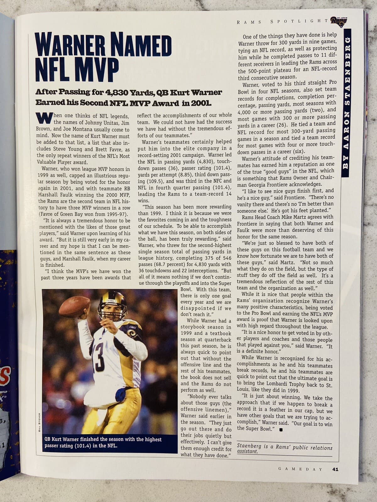 Gameday Magazine January 20, 2002, St Louis Rams vs Green Bay Packers Playoff  4