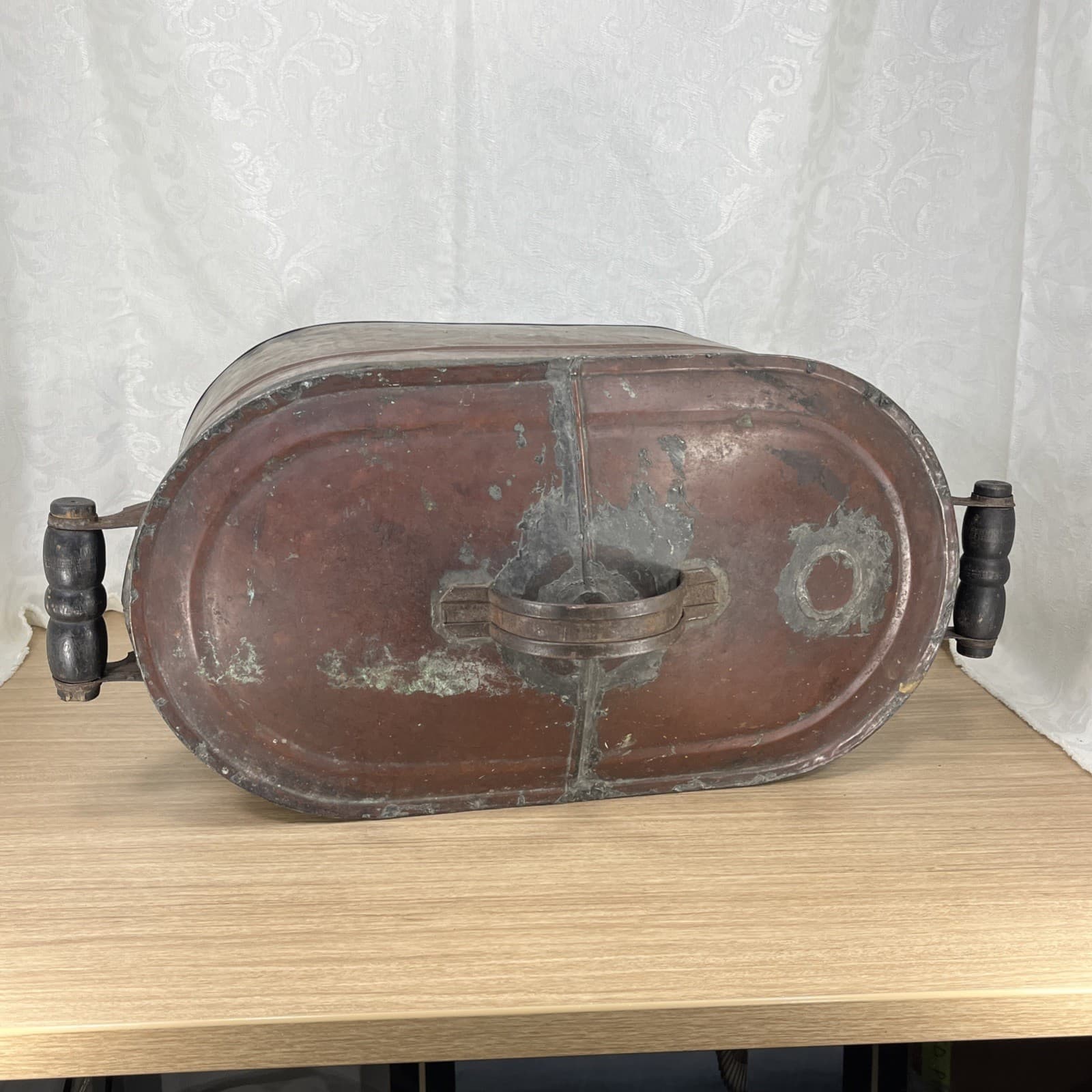 Antique Primitive Copper Boiler Wash Tub Pot/Canner Farm UNIQUE LID 26”L 6