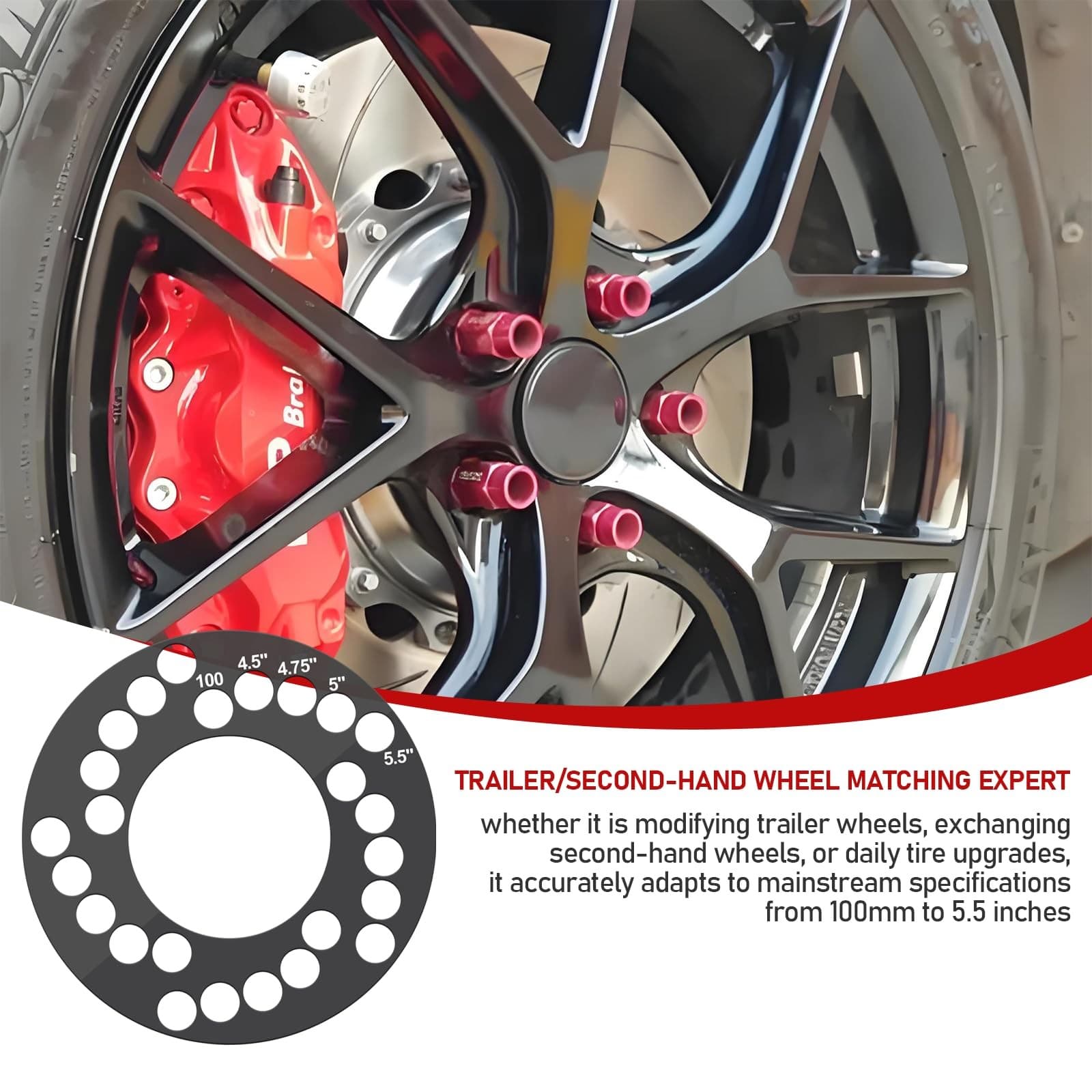 Wheel Bolt Pattern Measuring Tool, Universal 5 Lug Template Gauge for 5, 6, 8... 5