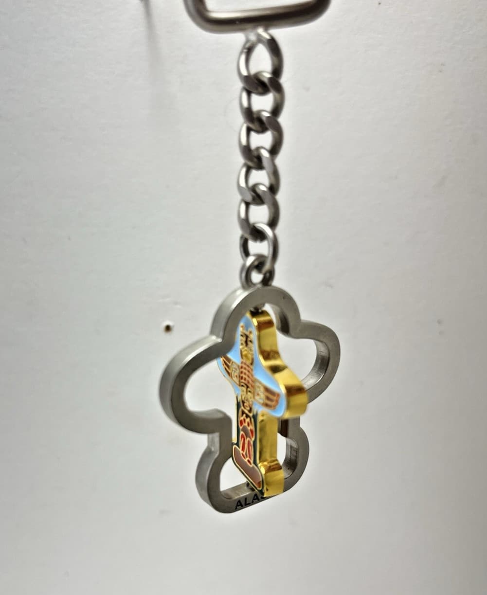 Alaska Souvenir Spinning Keychain Native Totem Pole Art Travel Key Ring Vintage 6