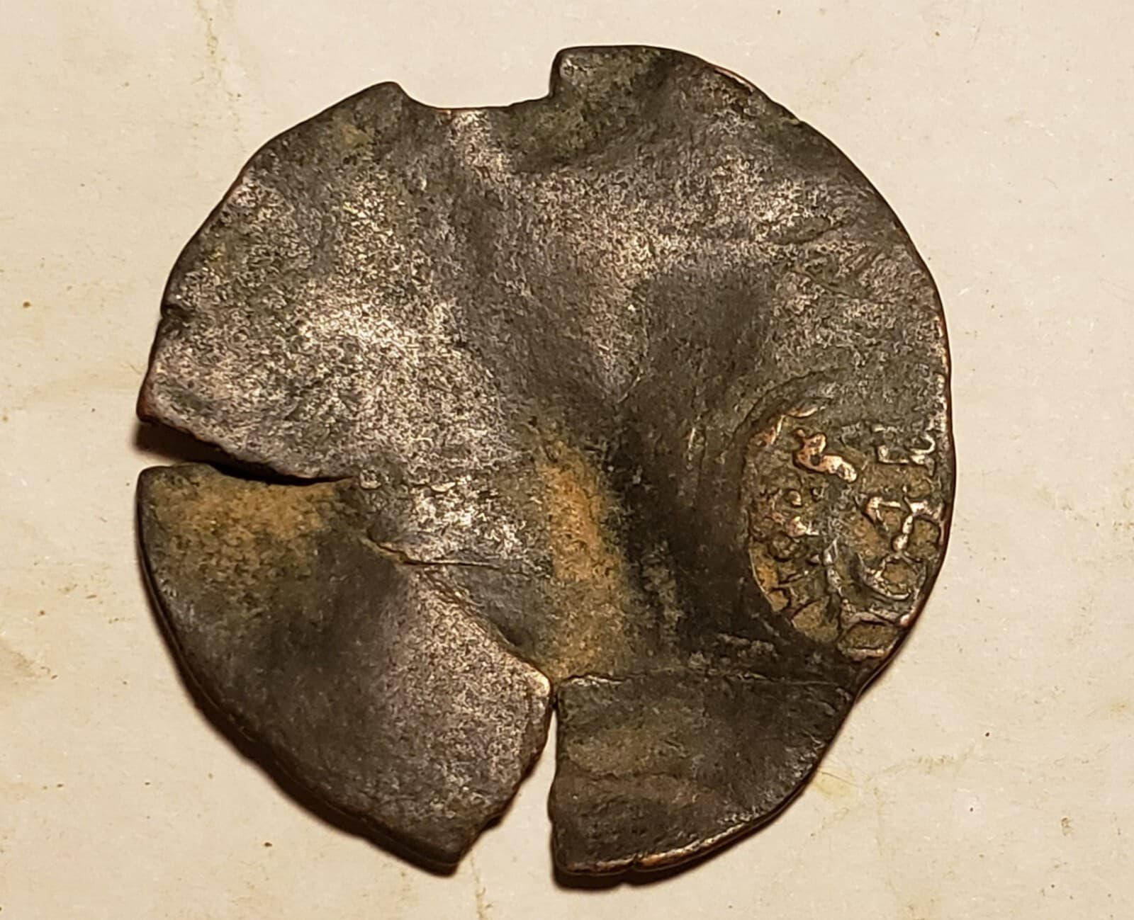 Large 32 x 34mm 1641 SPANISH 12 MARAVEDIS Pirate Coin WAFER-THIN Copper Cob HUGE 6