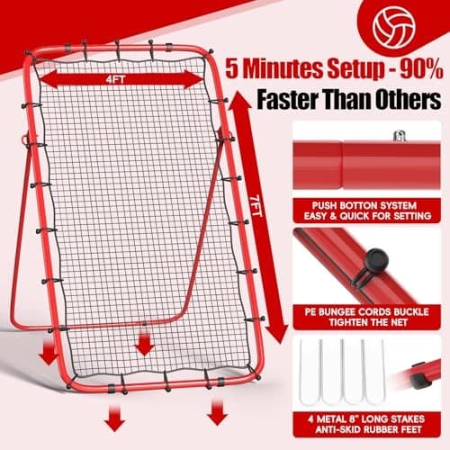 Portable Volleyball Rebounder Net 7x4 Ft, 5-Angle Adjustable Rebounder Net for  4