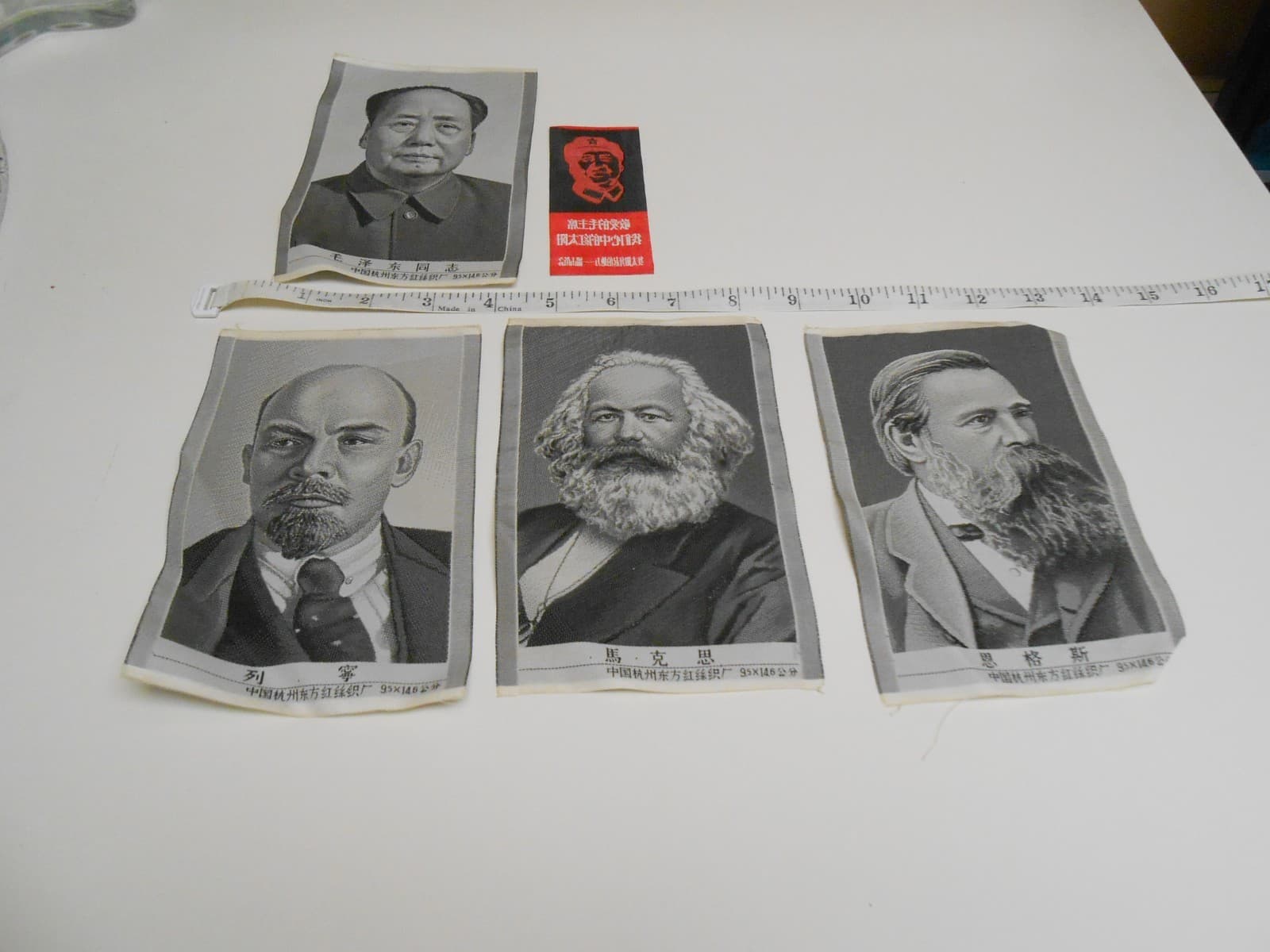 5 Chinese Communist Propaganda Silks - Karl Marx, Mao, Engels, Lenin 1950's 2