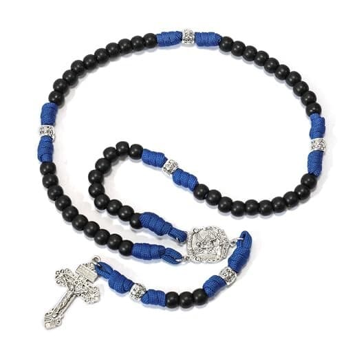 St. Michael Blue Paracord Rosary Black Beads Corded Rosary Pardon Cross 3