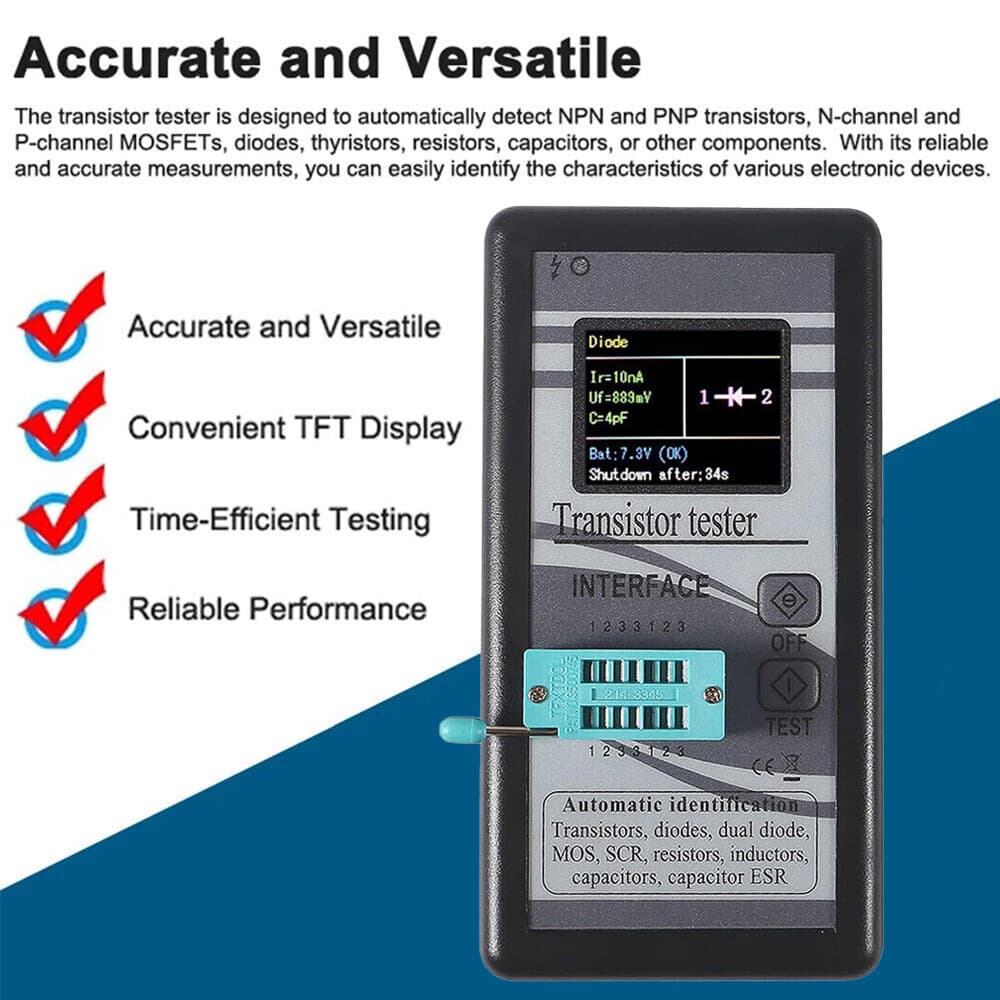 Transistor Tester Digital NPN PNP Diode Resistor Inductor Capacitance MOS Meter 4