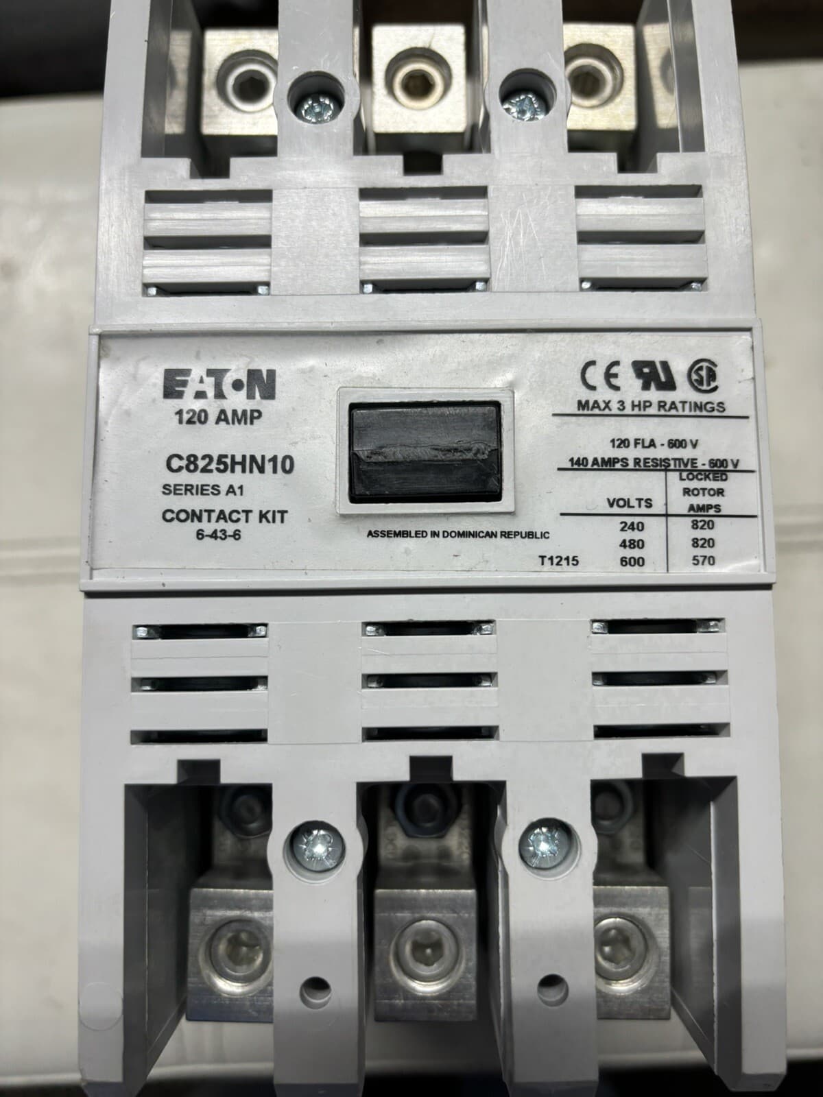 EATON /CUTLER HMER C825HN10A 110-120 Volts Coil 120-Amp 3-Pole CONTACTOR NEW