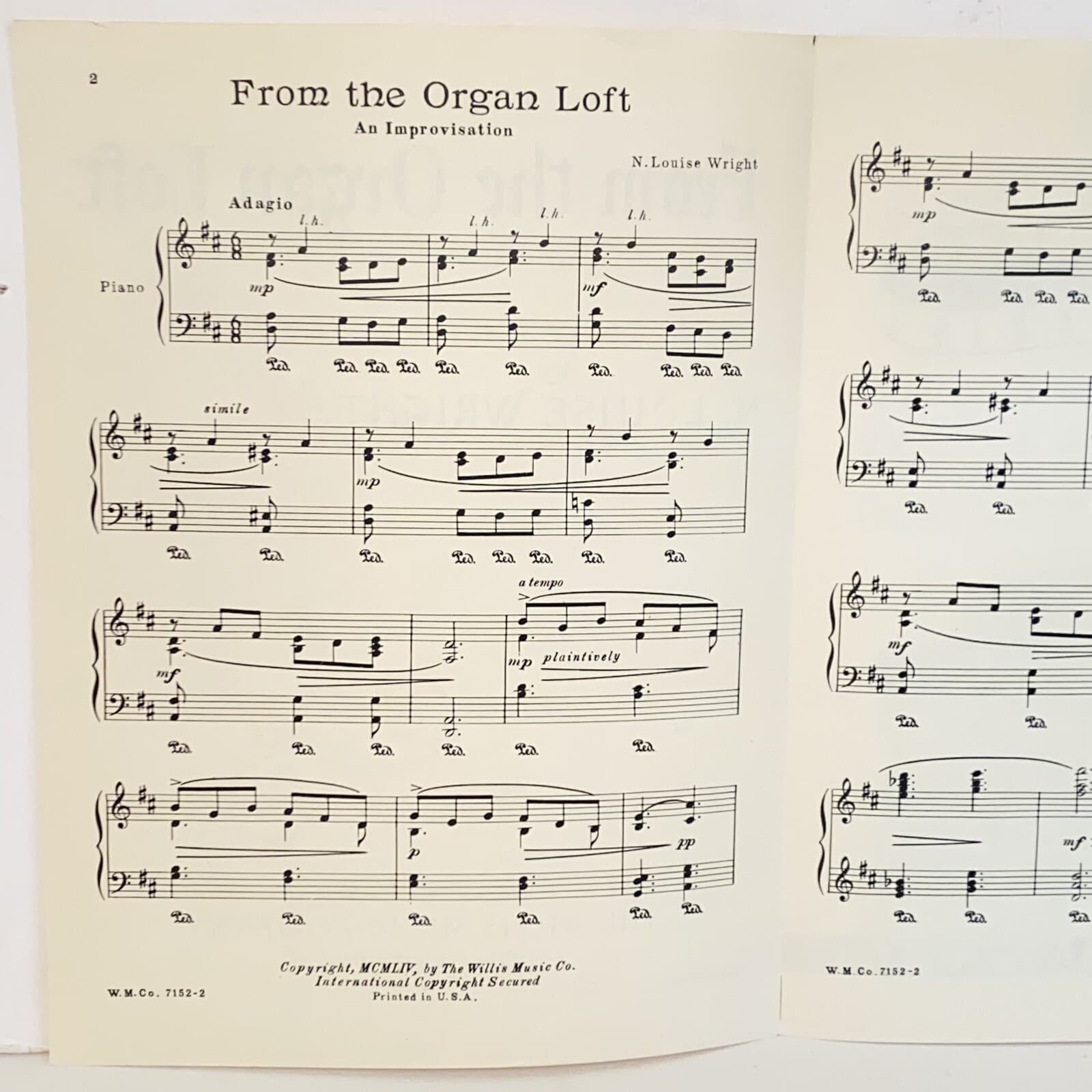 Vintage 1954 From The Organ Loft Piano Solo Sheet Music by N Louise Wright 5