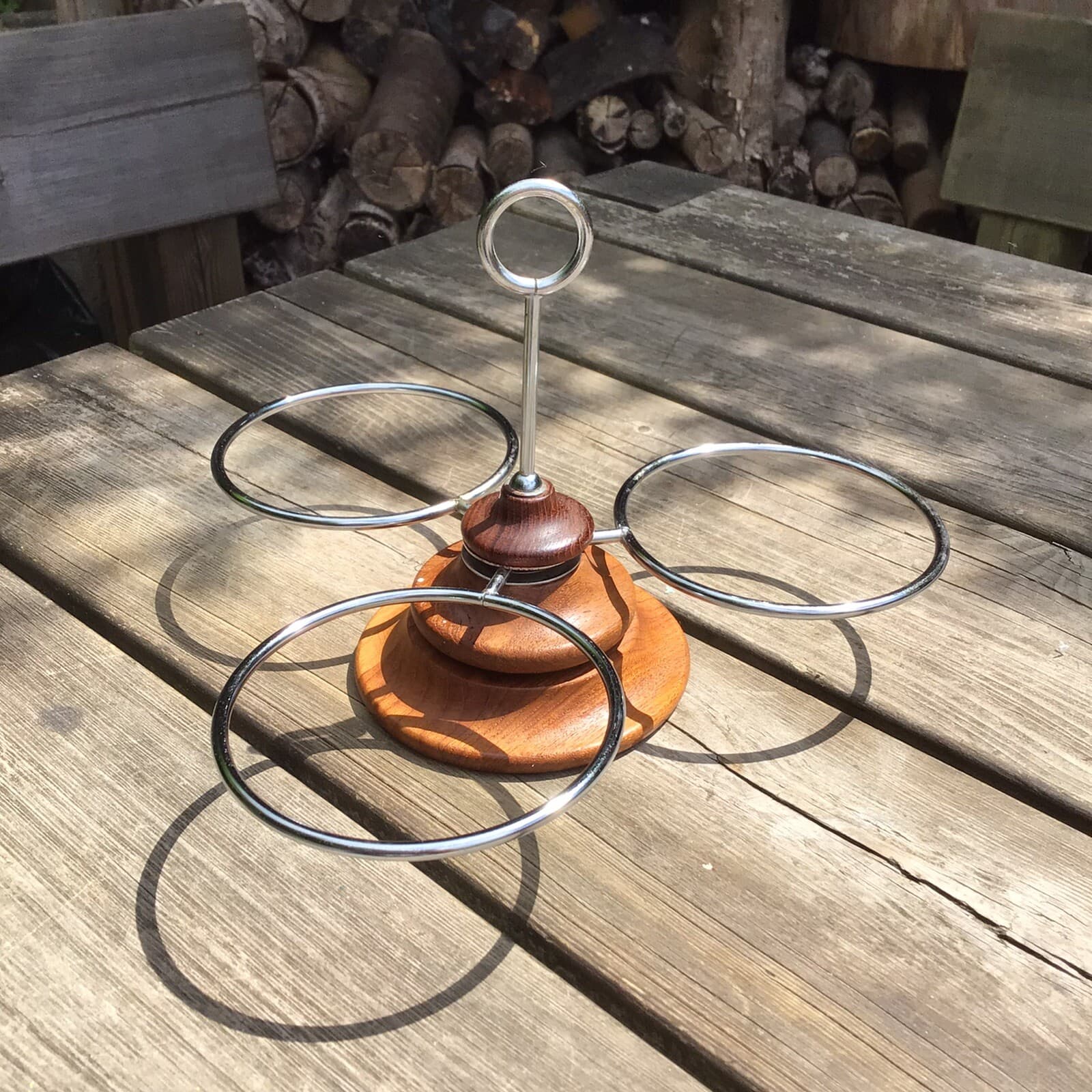 Vintage MidCentury Danish Luthje Teak Wood 3 Section Lazy Susan Condiment Holder