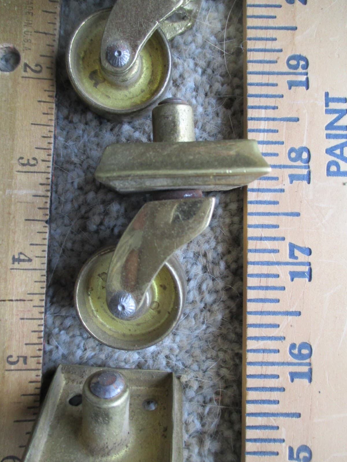 4 Antique Brass Swivel Square Cup Heavy Casters Metal Wheel NOS 3
