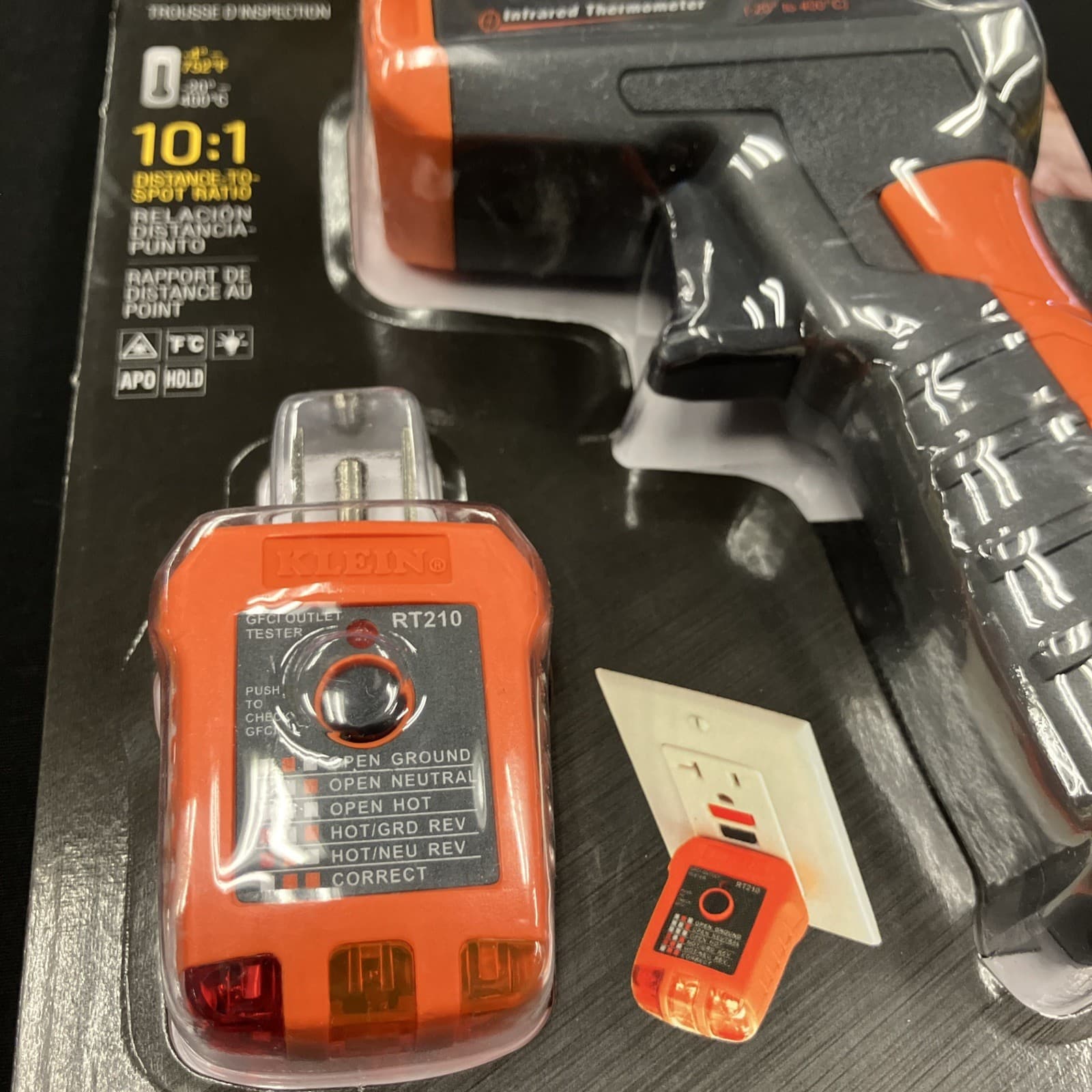 Klein Tools IR1KIT Infrared Thermometer 10:1 with GFCI Receptacle Tester NEW 3