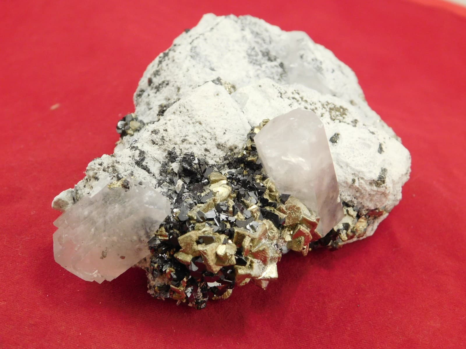 Pyrite and Sphalerite Crystal Cluster with FLUORESCENT Calcite Crystals 175gr 4