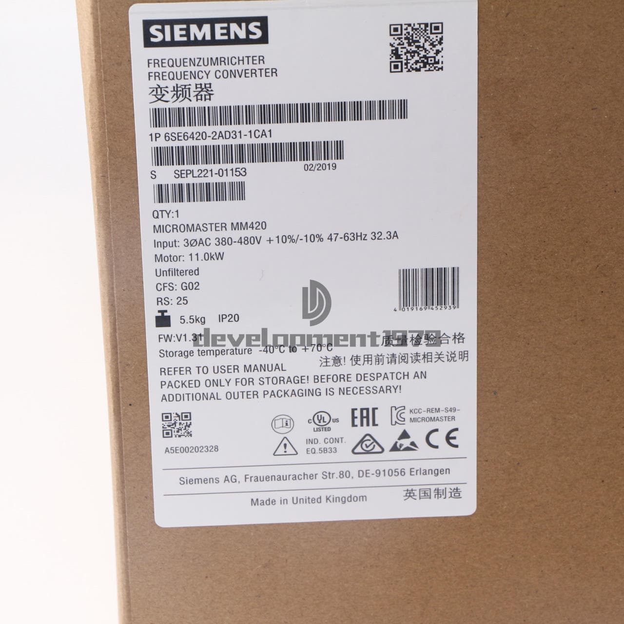 1PC NEW SIEMENS Inverter 6SE6420-2AD31-1CA1 6SE6 420-2AD31-1CA1 2