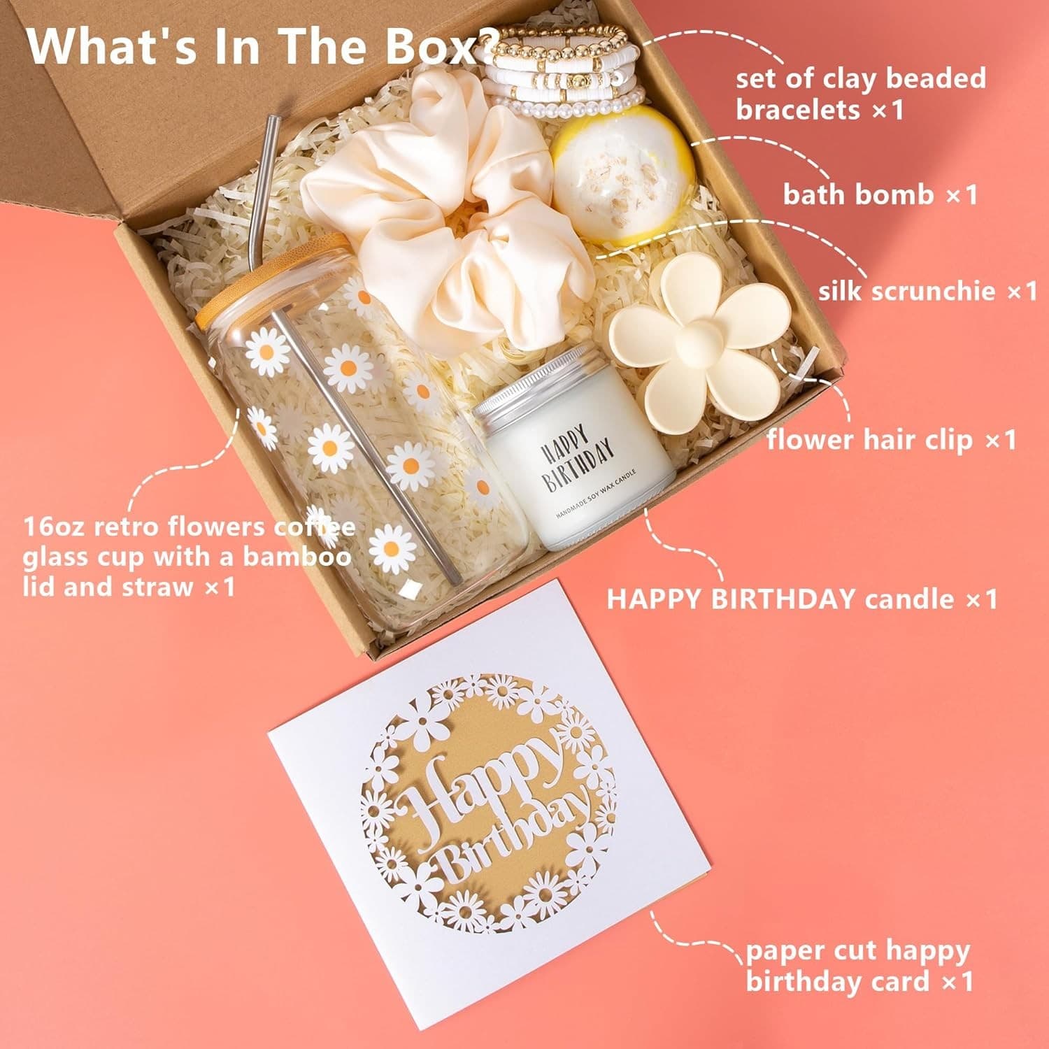 Birthday Gift Box for Women, Girls - Cute Daisy Glass Cups Set 7pcs 2