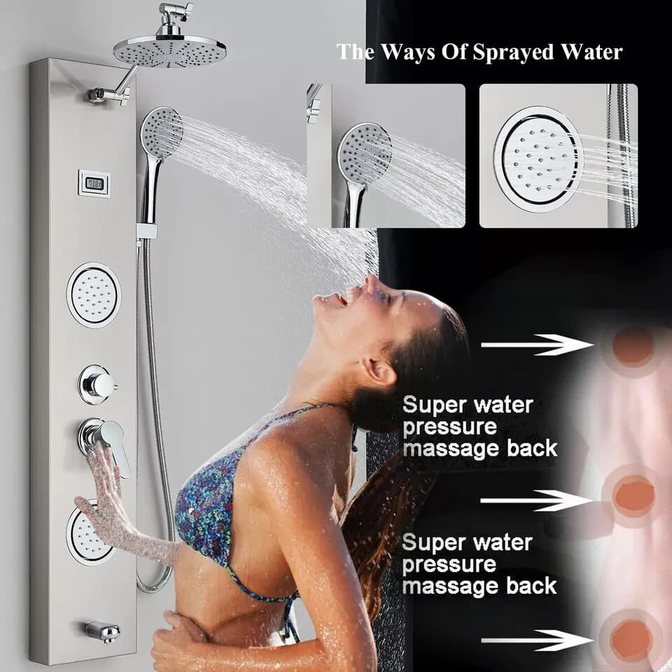 Shower Panel Tower System 8''Adjustable Rainfall Shower Head & Massage Body Jet 6