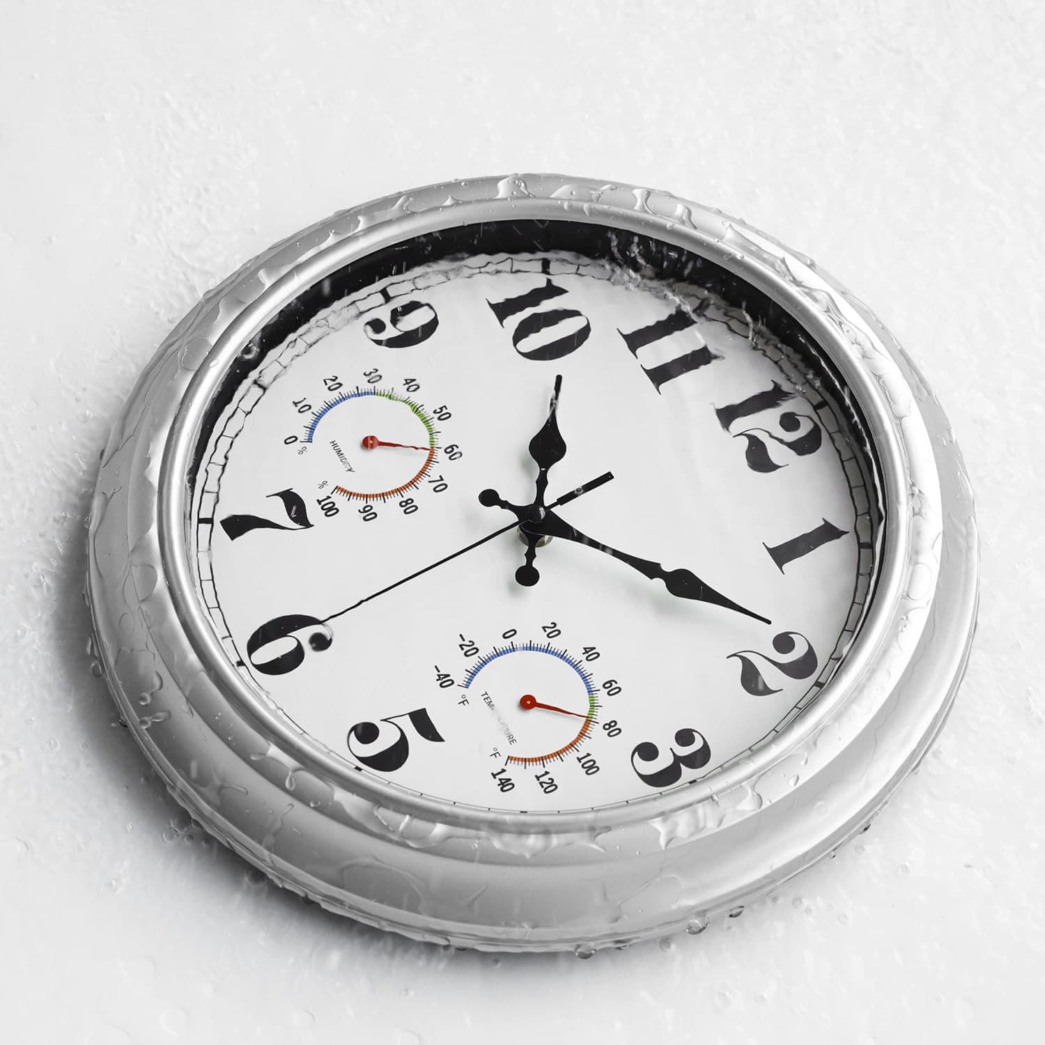 13 Inch Outdoor Clock, Waterproof and Silent, with Thermometer and 3