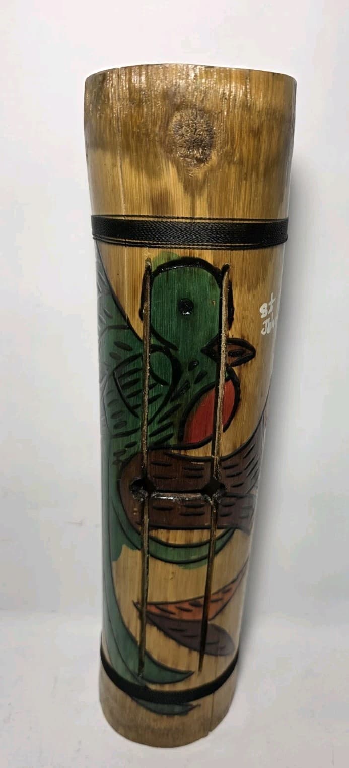 Vintage Bamboo Folk Art Log Drum Wooden Tongue Slit Drum St. John VI