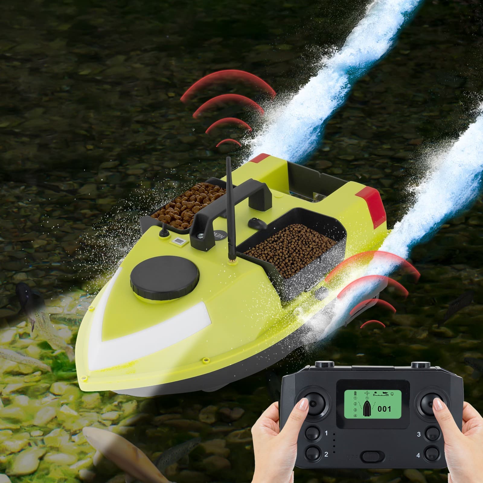 Mini Nest Boat With Gps And Light Strip 5200 Mah Package +2 Battery Green SALE 6