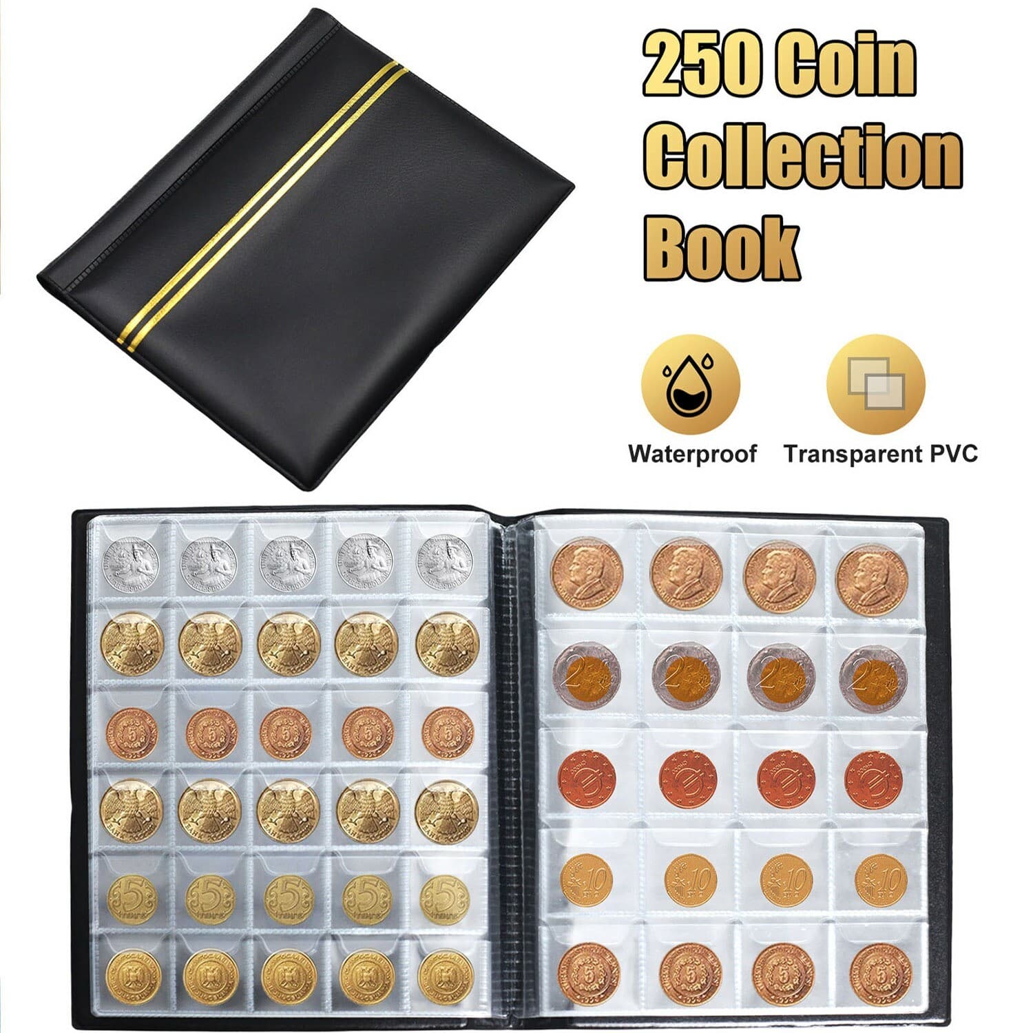 250~Cells~Coins~Storage~Book~High~capacity~Collection~Album~Folder~Money~Holder~ 3