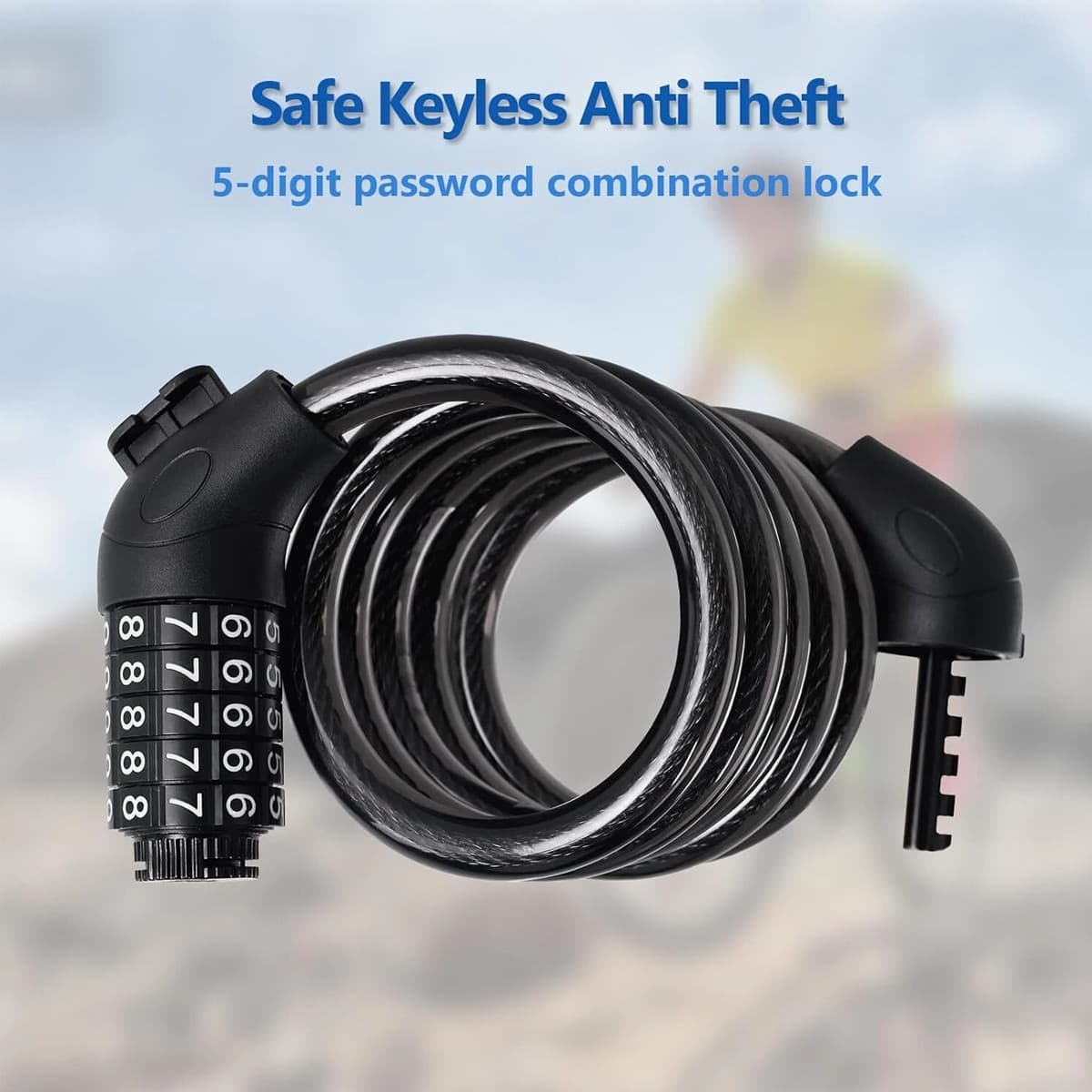 Bike Lock Security Cable Lock 5 Digit Password Bike Lock Heavy Duty Anti-Theft 6