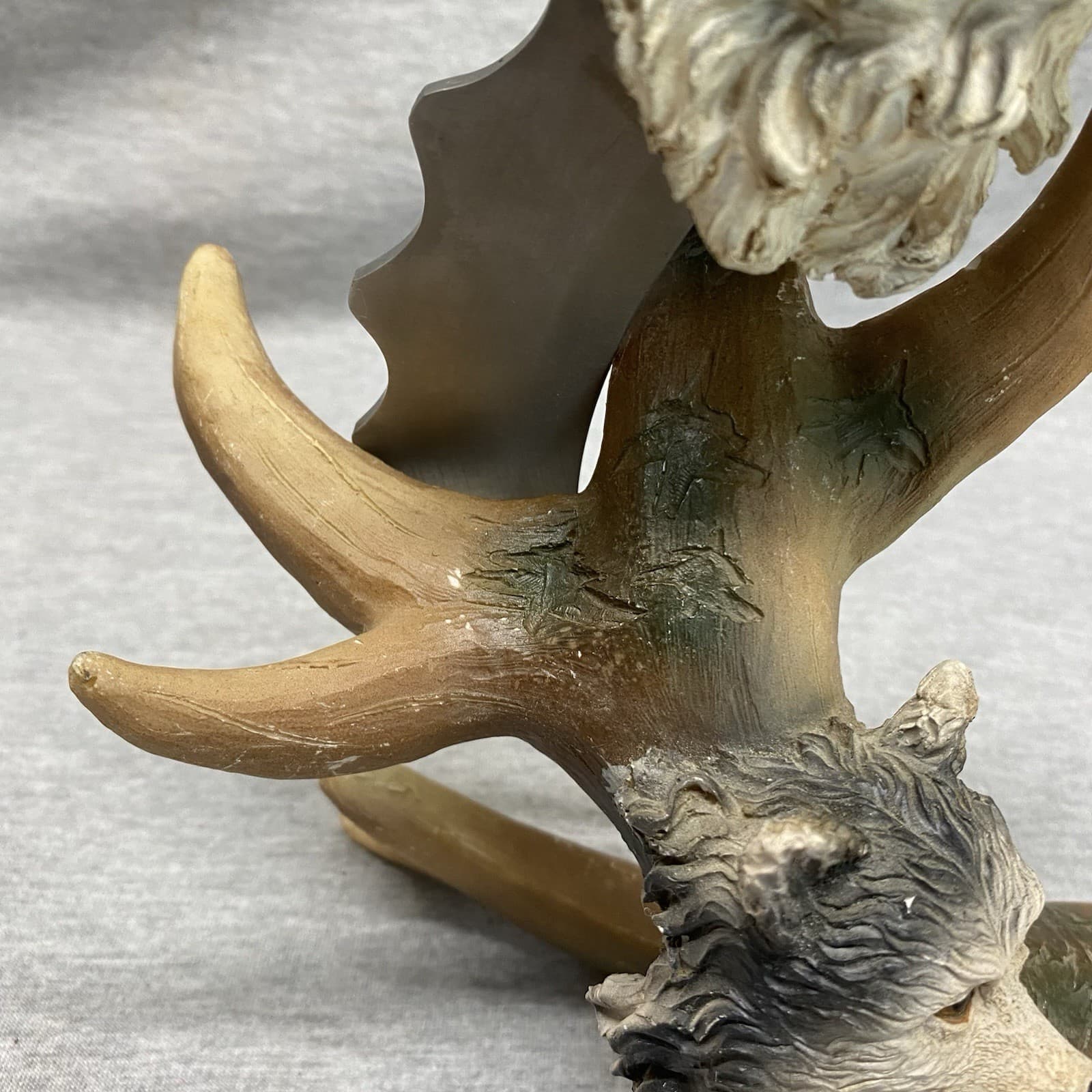 Vintage Wolves Statue With Knife And Antler Holder Resin 8.5” Small Flaws 5