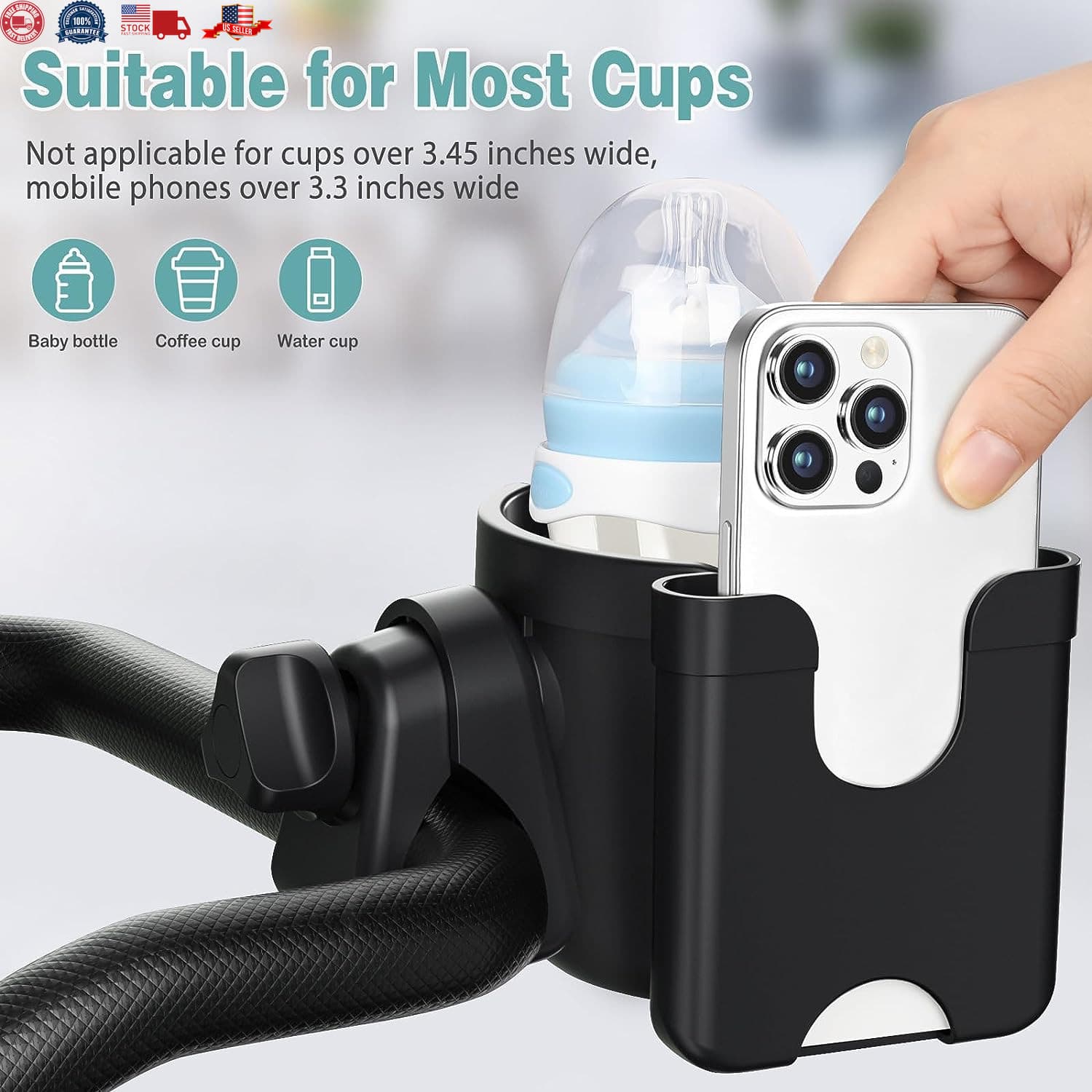 Universal Cup Bottle Phone Holder For Wheelchair Stroller Walker Bike Scooter 2