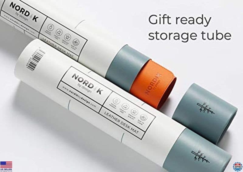 Nordik Tangerine Orange Leather Desk Mat & Cable Organizer - 35"x17" Non-Slip 2