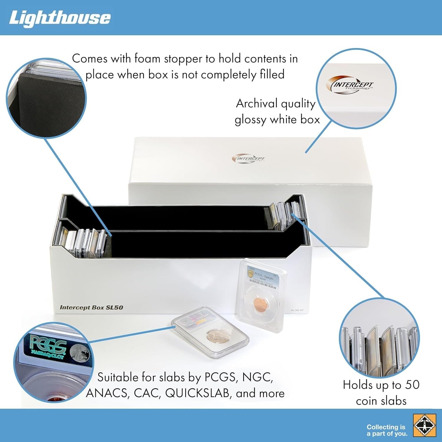 Coin Slabs Storage Best Box INTERCEPT Shield For 50 Certified PCGS NGC Holders 3