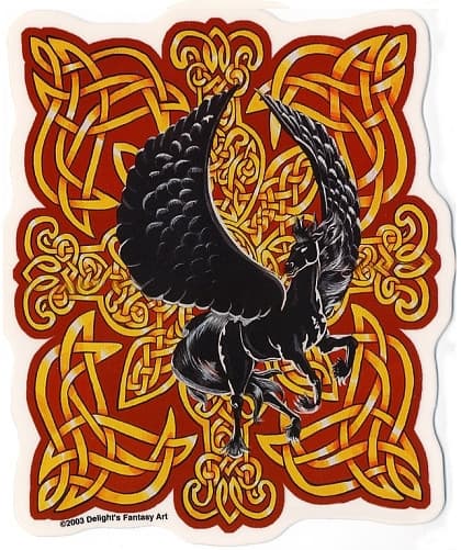 RARE BLACK PEGASUS HORSE GOLD CELTIC Knotwork PAGAN NORSE Vinyl STICKER/DECAL 