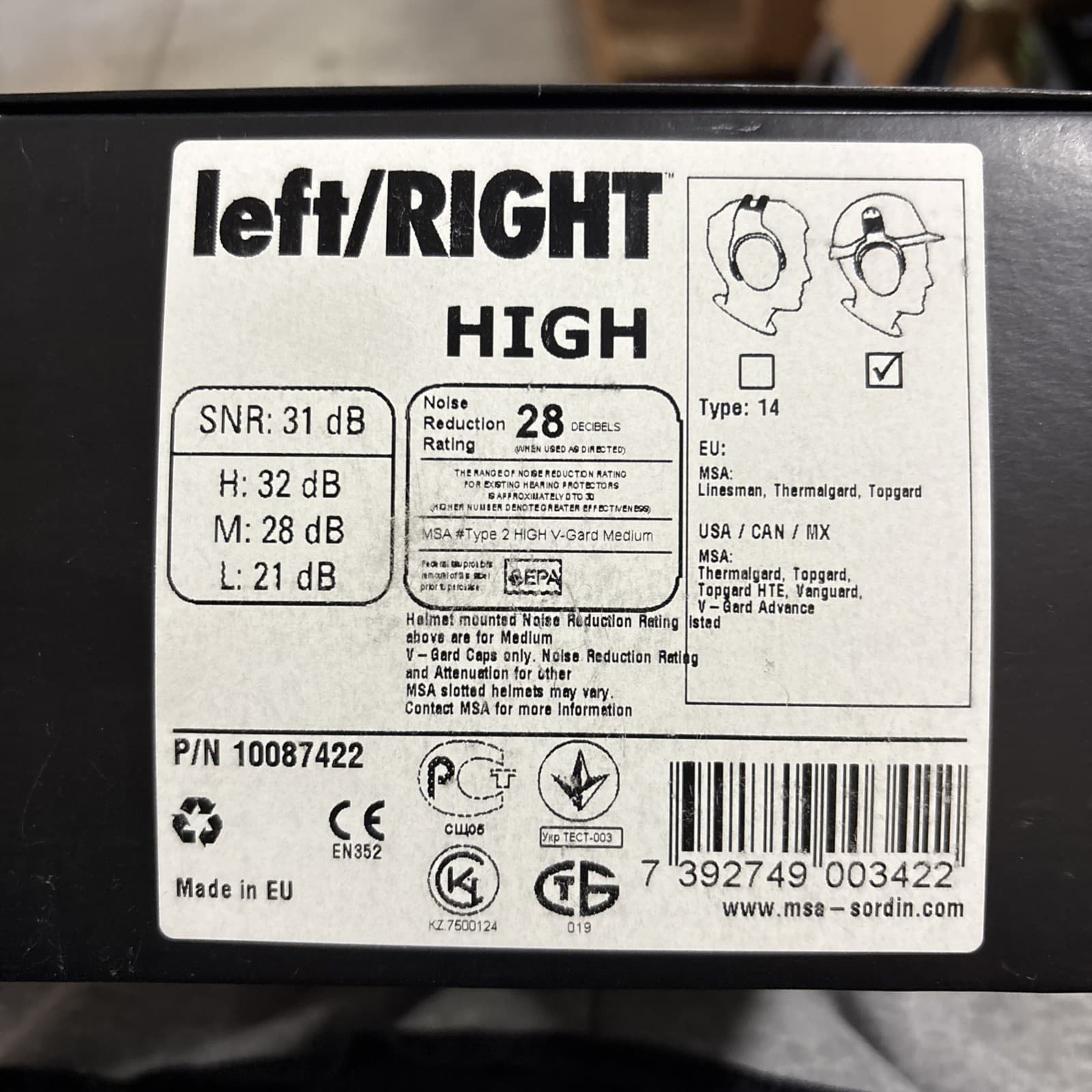 MSA MOUNTED EARMUFF -Left/Right #10087422 2