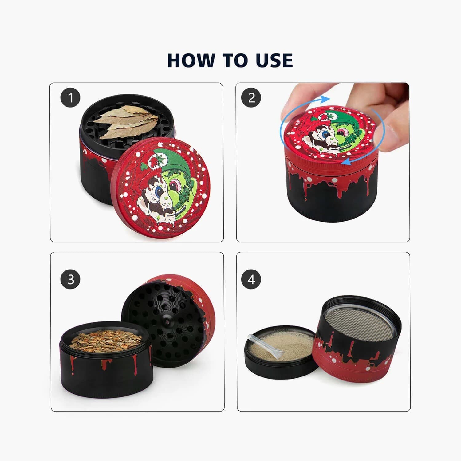 2 Inch Mario Grinder Crusher 4-Layer 50mm Herb & Tobacco Grinder Alloy Metal 2