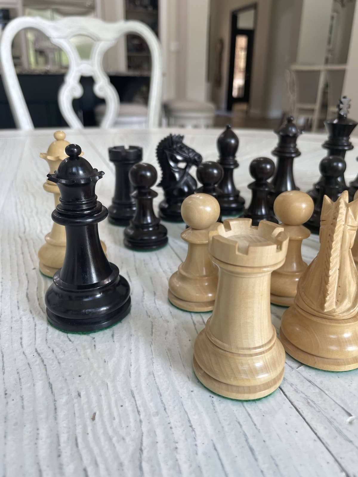 Vtg 4.1" Supreme Bridal Knight Staunton Wooden Chess 34 Heavy Weight Pieces 2