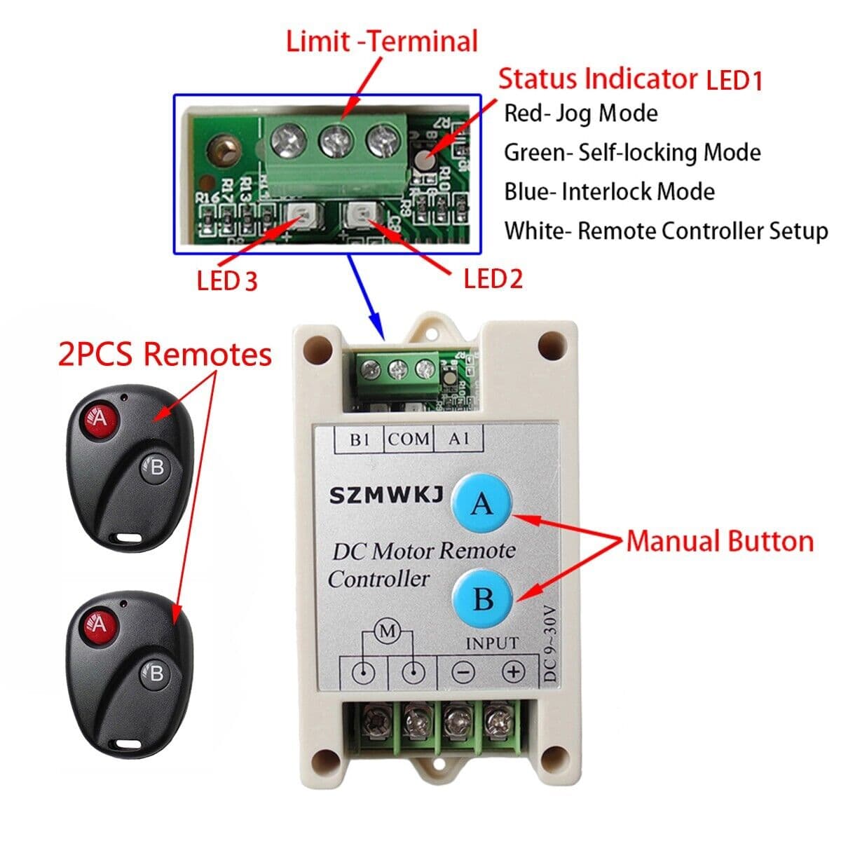 Wireless DC 9-30V Positive Inversion Remote Control for DC Motor Linear Actuator 2