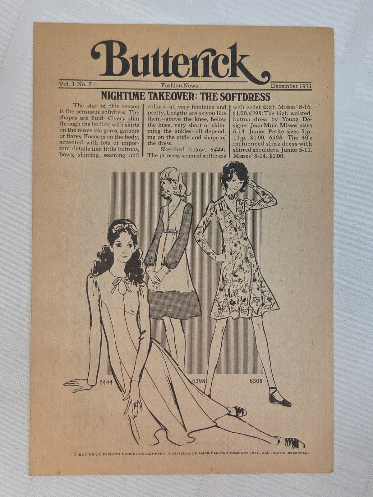 Butterick Fashion News Vintage January 1971 Pamphlet Advertisement Vol 1 No. 7