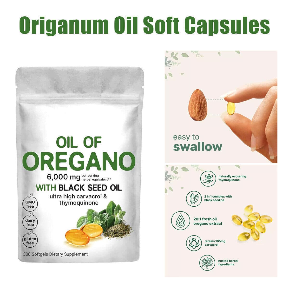 Ingredients Oil of Oregano 300 Softgels Formulated with Black Seed Oil Strength 2