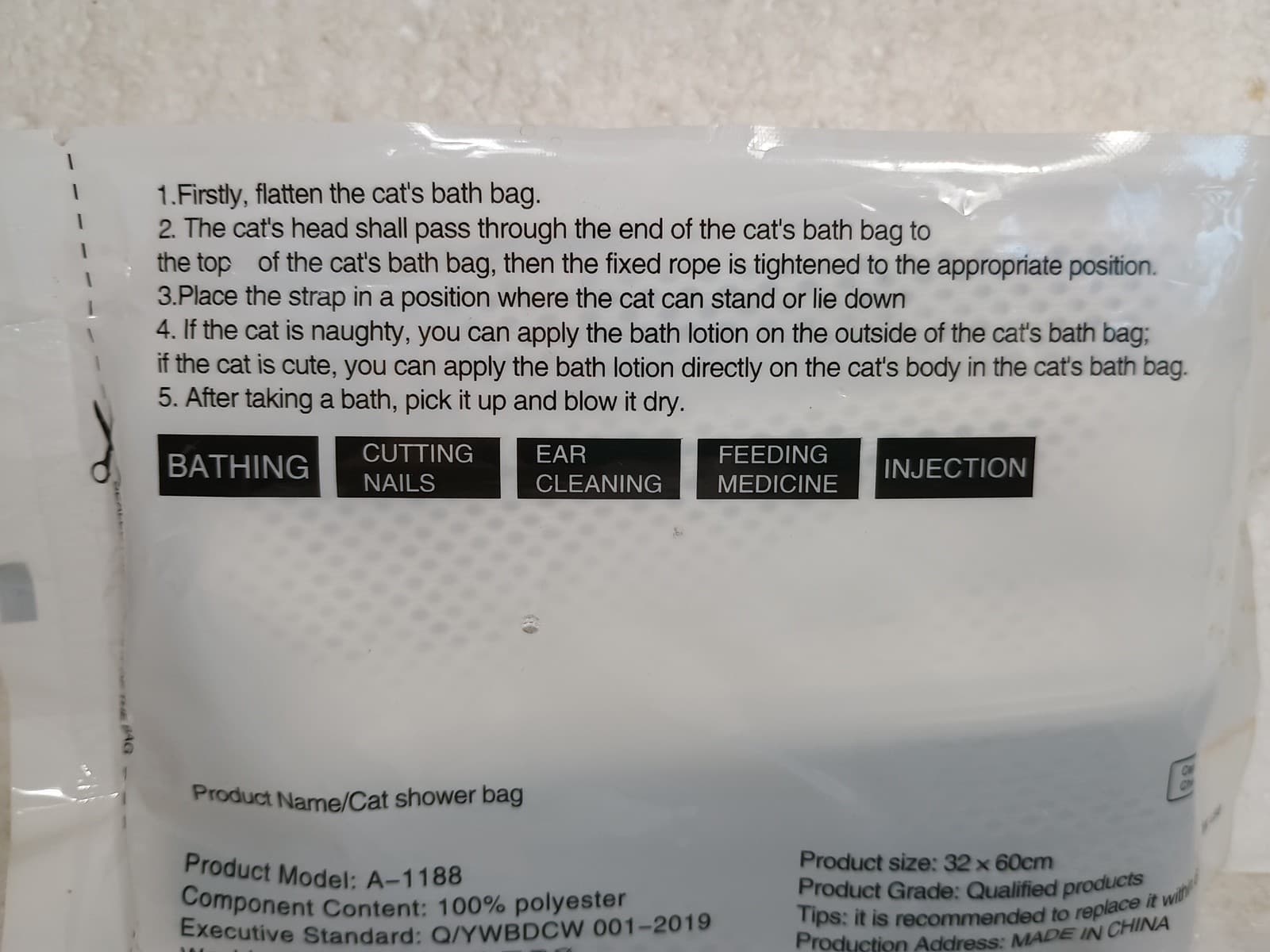 Bobo Touch Cat Shower Bag Bathing Nail Cutting Ear Cleaning Medicine 32x60 Cm 3