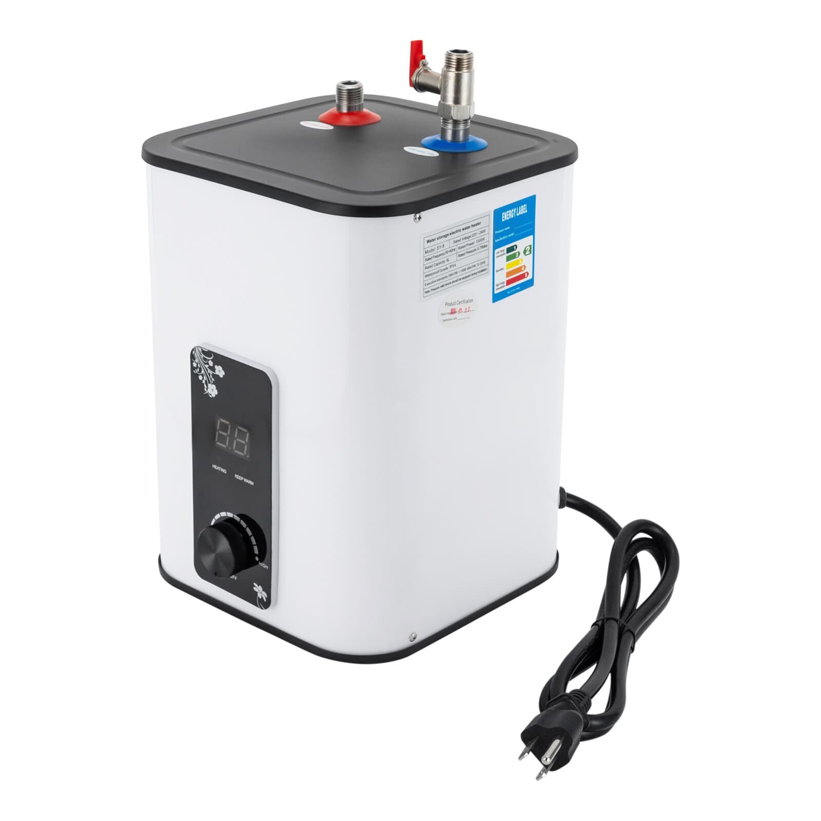 8L Electric Mini Tank Water Heater Rectangle Instant Hot Water Heater 1500W 4