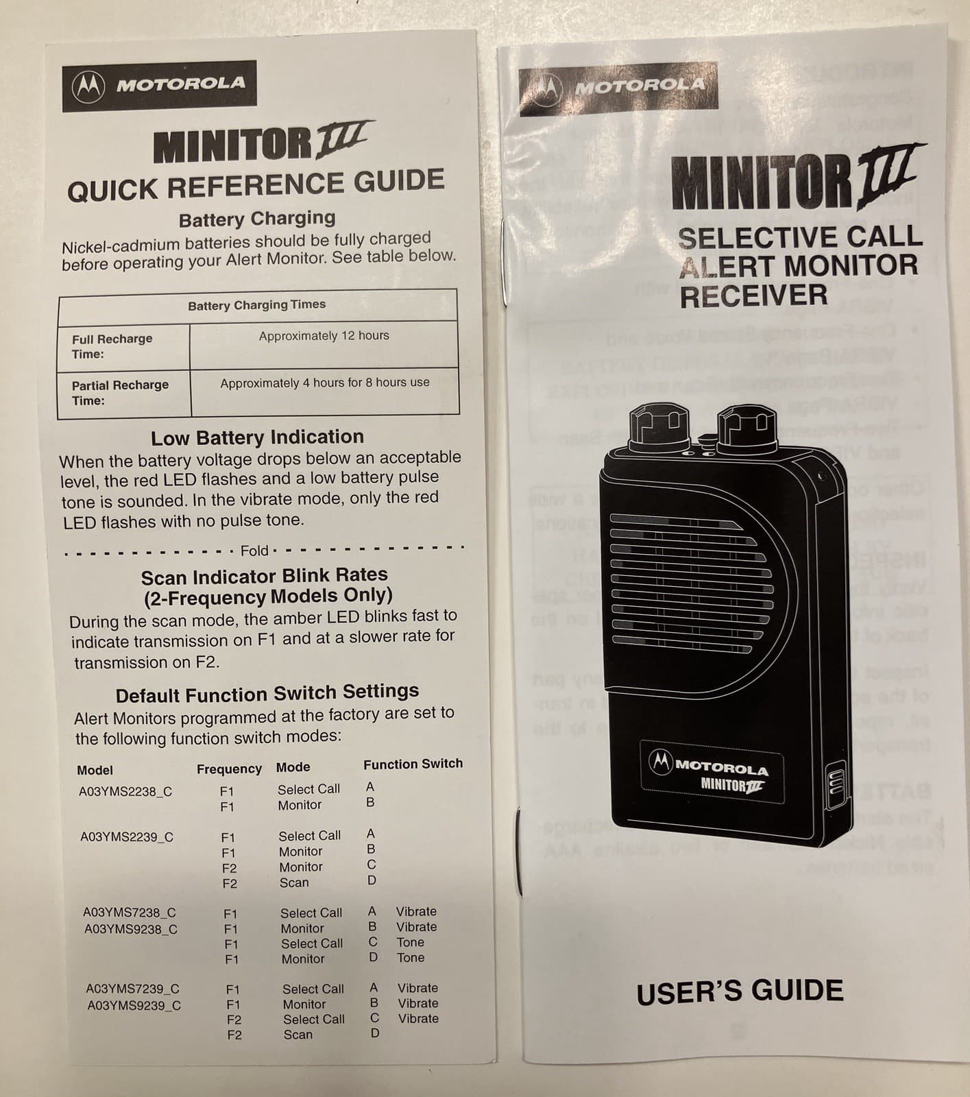 NEW MOTOROLA MINITOR III (3) UHF PAGER 457.300-464.6750 MHz NSV 2-CH GMRS MED 6