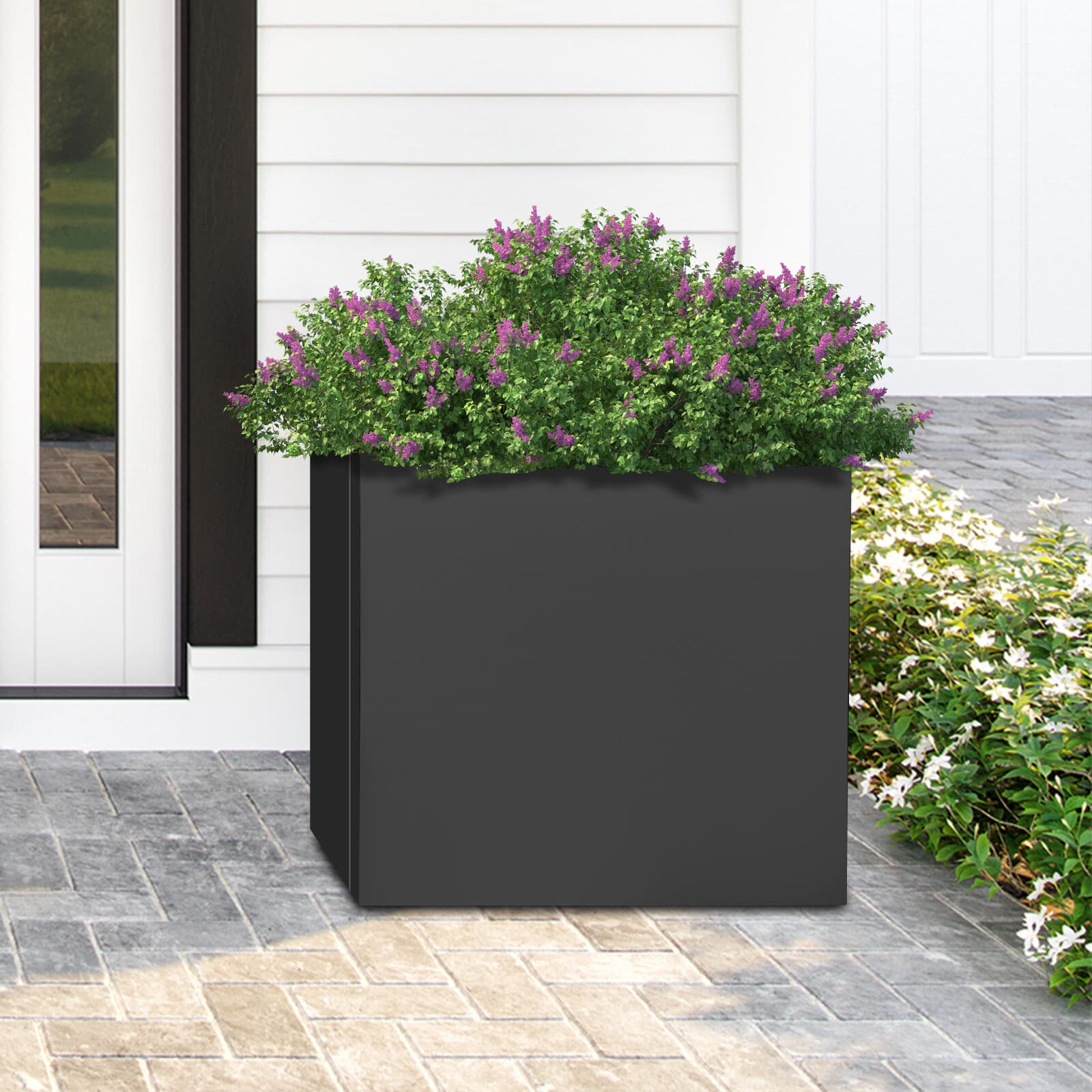 20-inch Cube Metal Steel Garden Deck Planter Box Square Black Yard Flower Pot
