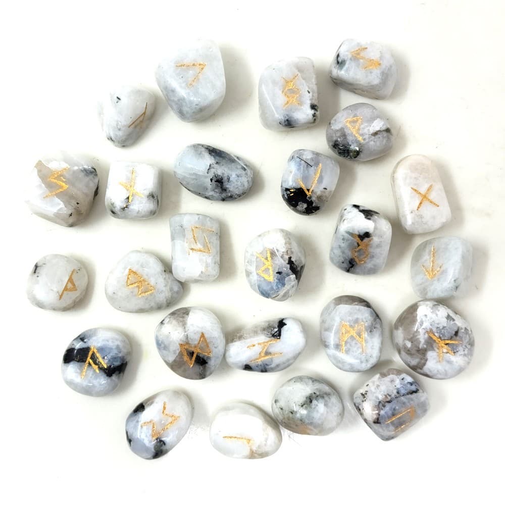White Rainbow Moonstone Rune Set | 25 Hand-Carved Viking Runes for Wicca Gift 5